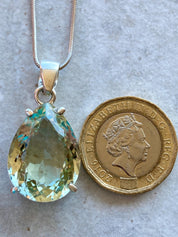 Green Amethyst (Prasiolite) and Silver Teardrop Pendant