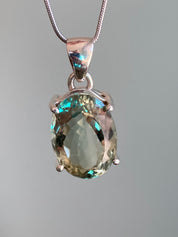 Green Amethyst (Prasiolite ) Sterling Silver Oval Pendant