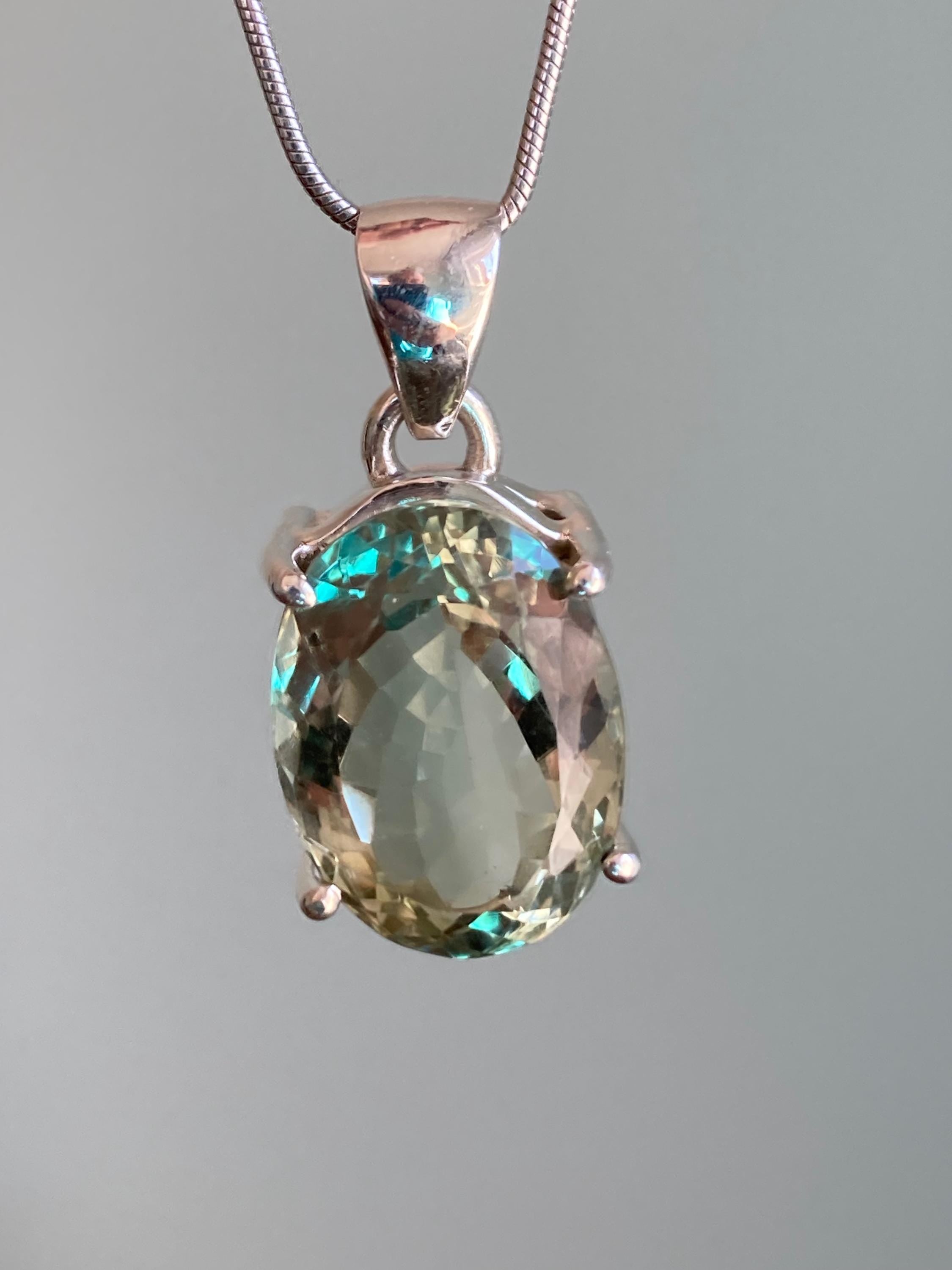 Green Amethyst (Prasiolite ) Sterling Silver Oval Pendant