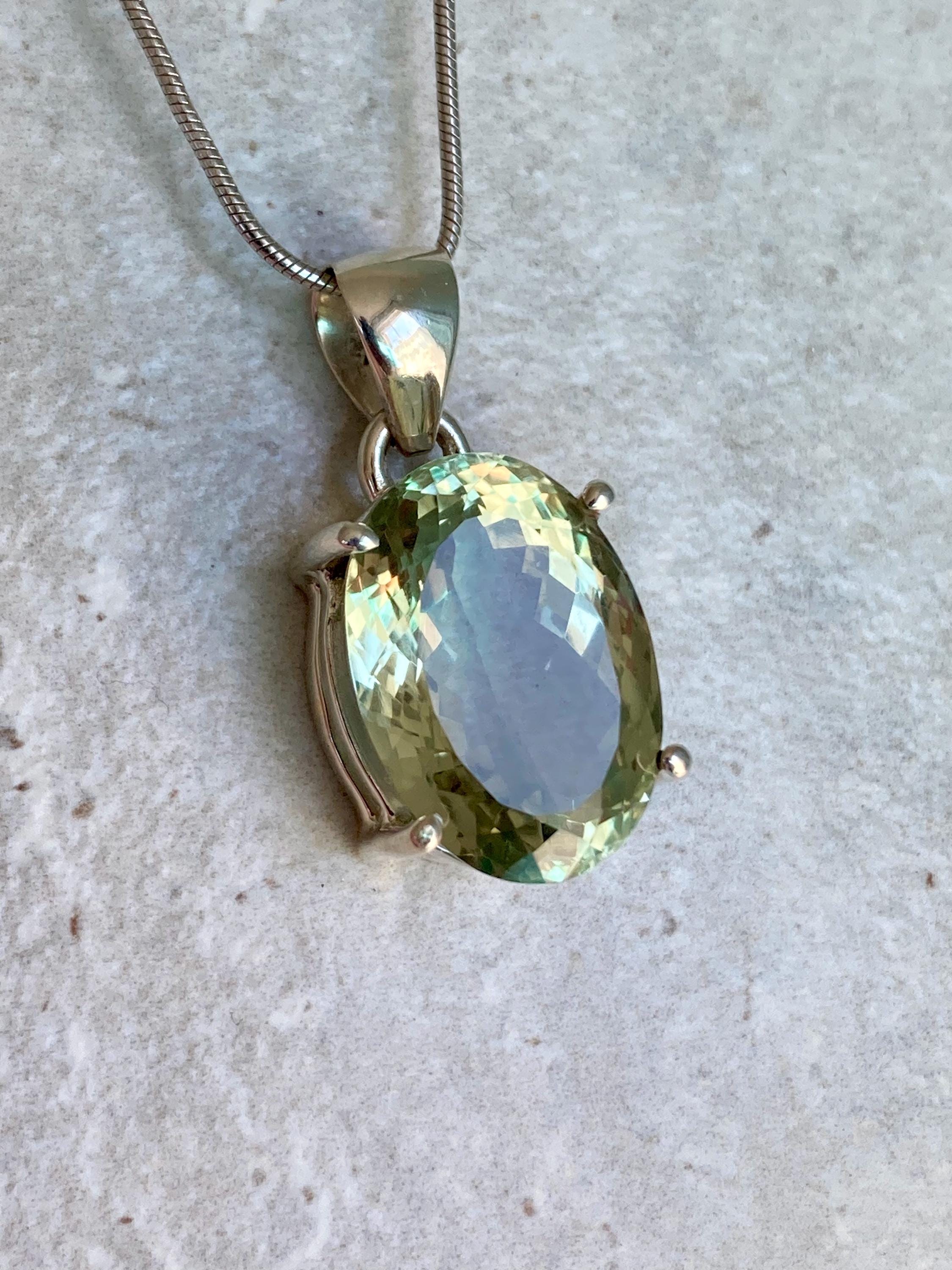 Green Amethyst (Prasiolite ) Sterling Silver Oval Pendant