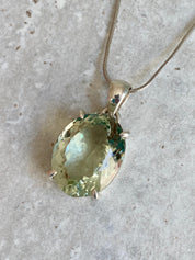 Green Amethyst (Prasiolite ) Sterling Silver Oval Pendant