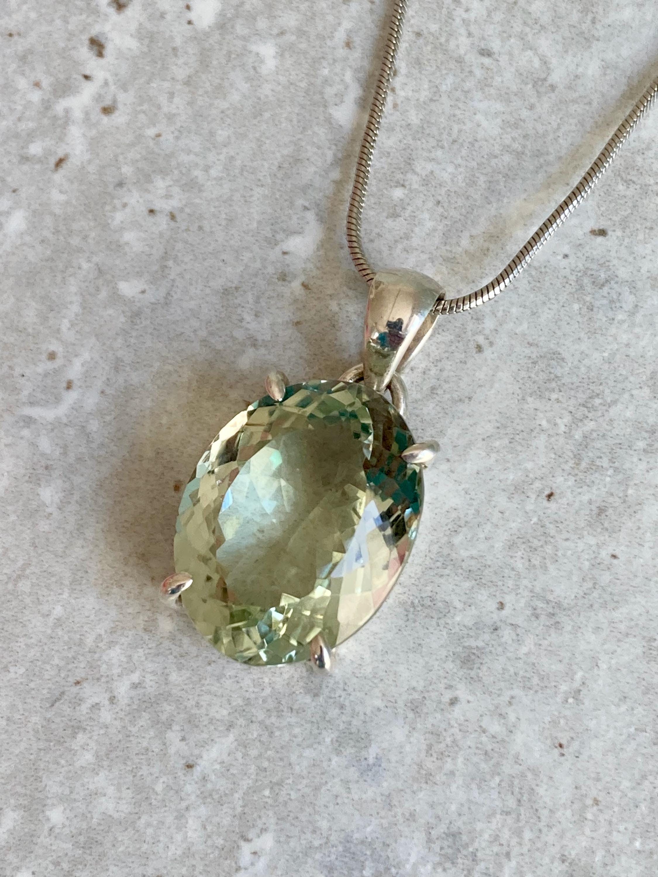 Green Amethyst (Prasiolite ) Sterling Silver Oval Pendant