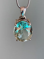 Green Amethyst (Prasiolite ) Sterling Silver Oval Pendant