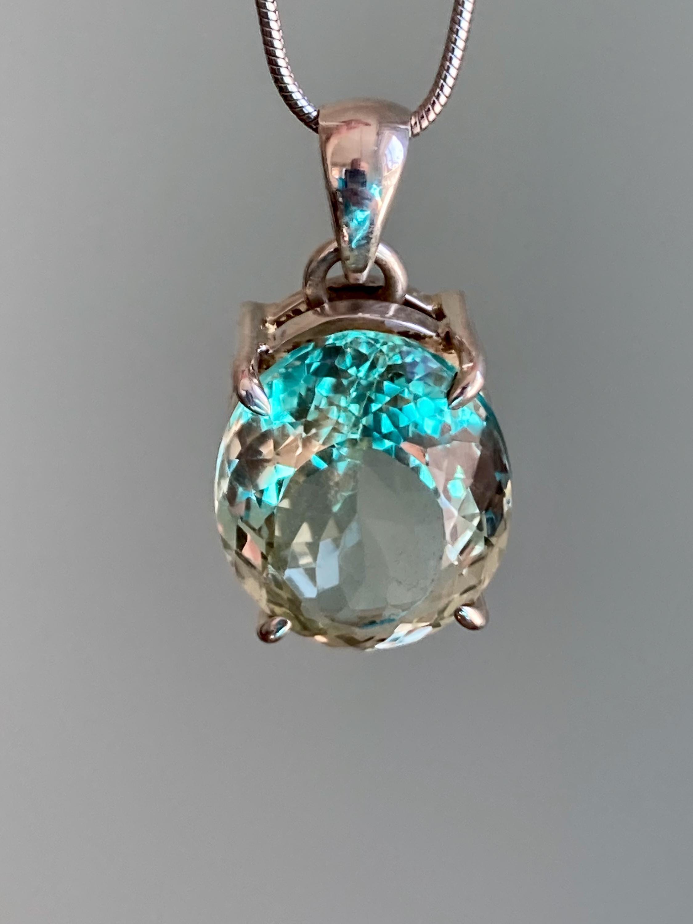Green Amethyst (Prasiolite ) Sterling Silver Oval Pendant