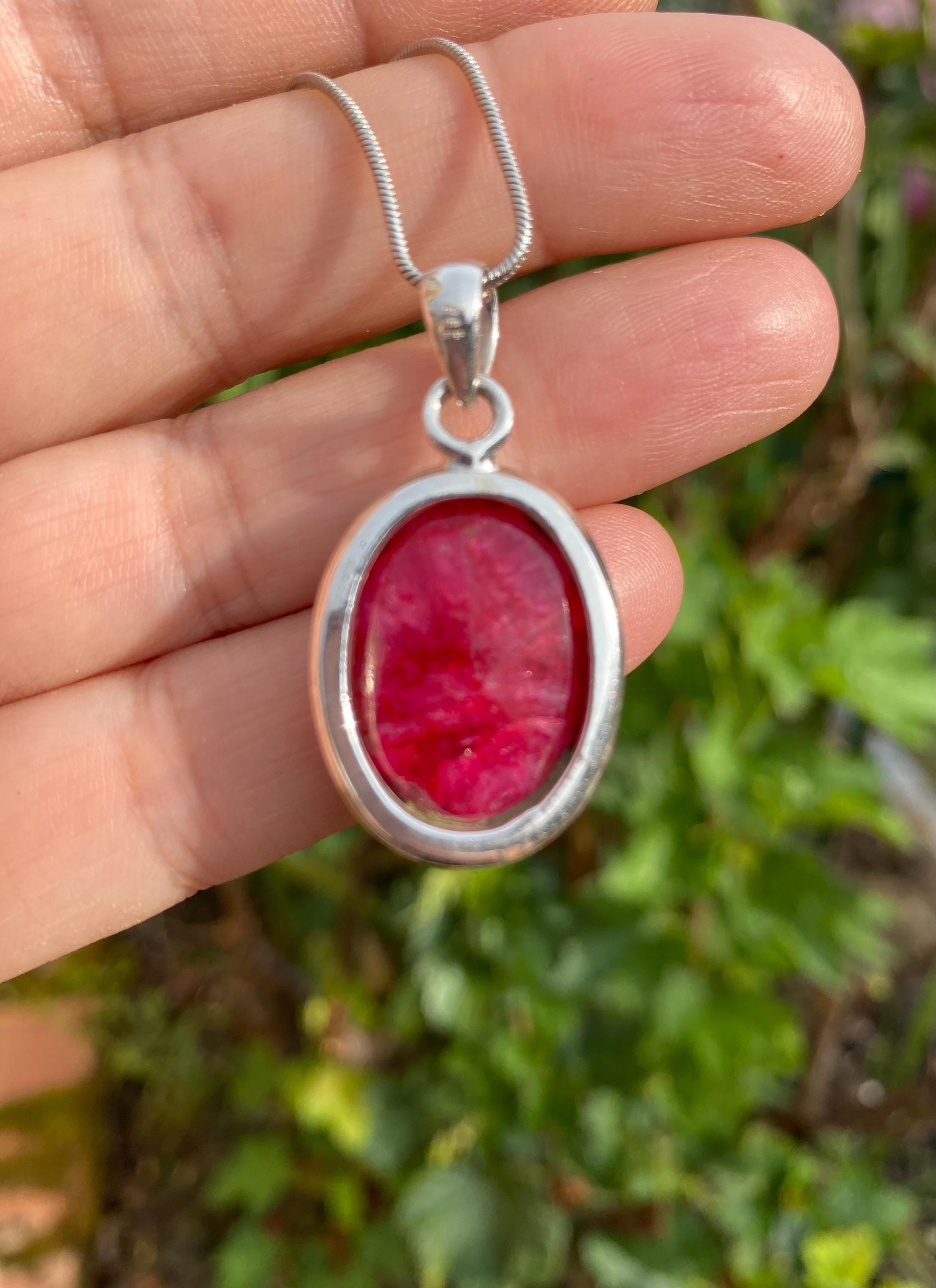 Raw Ruby 925 Sterling Silver Oval Pendant