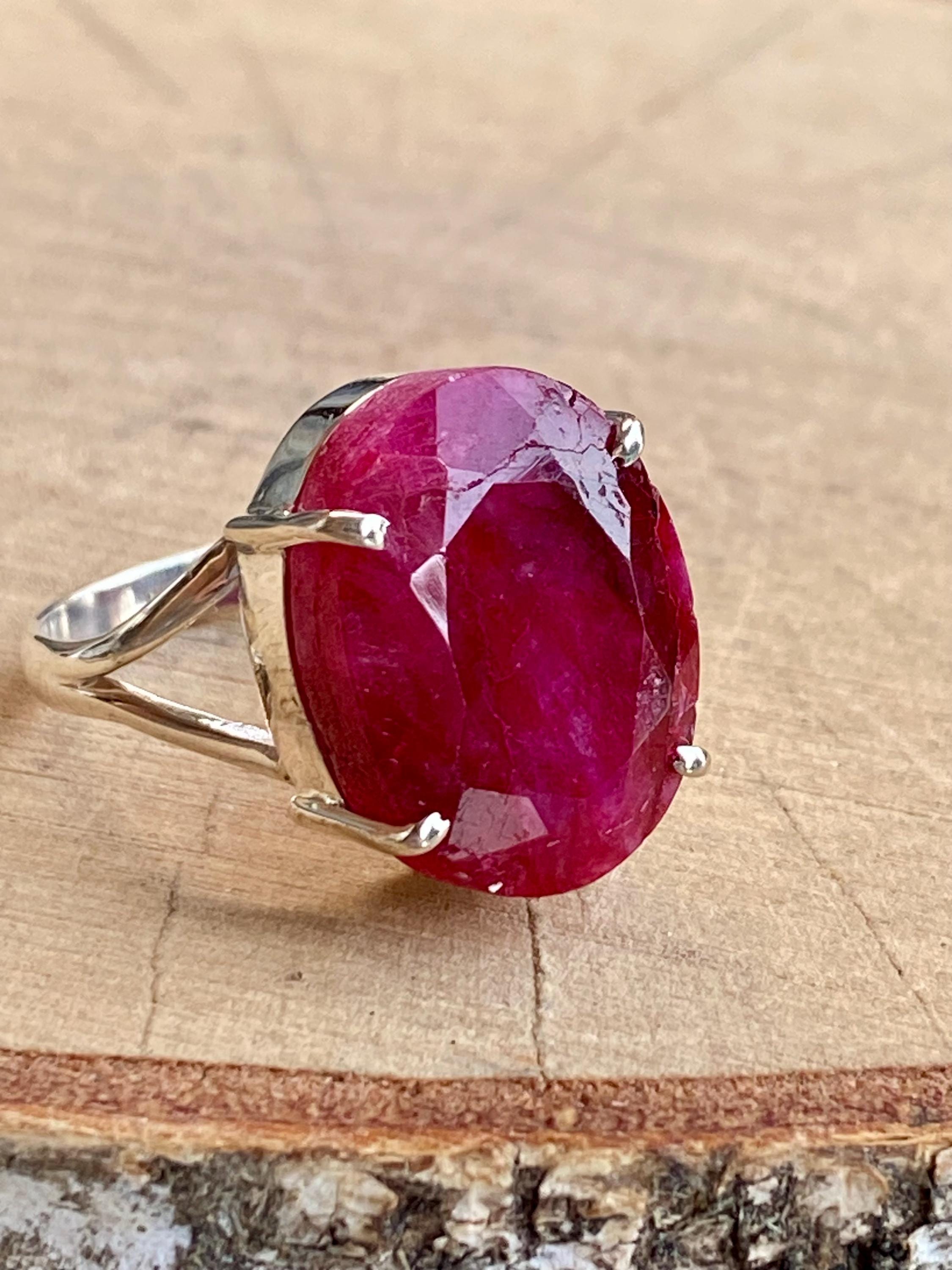 Oval Raw Ruby 925 Sterling Silver Oval Ring