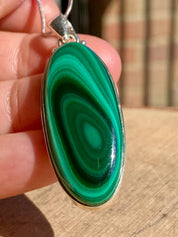 Natural Malachite 925 Sterling Silver High Quality Oval Pendant
