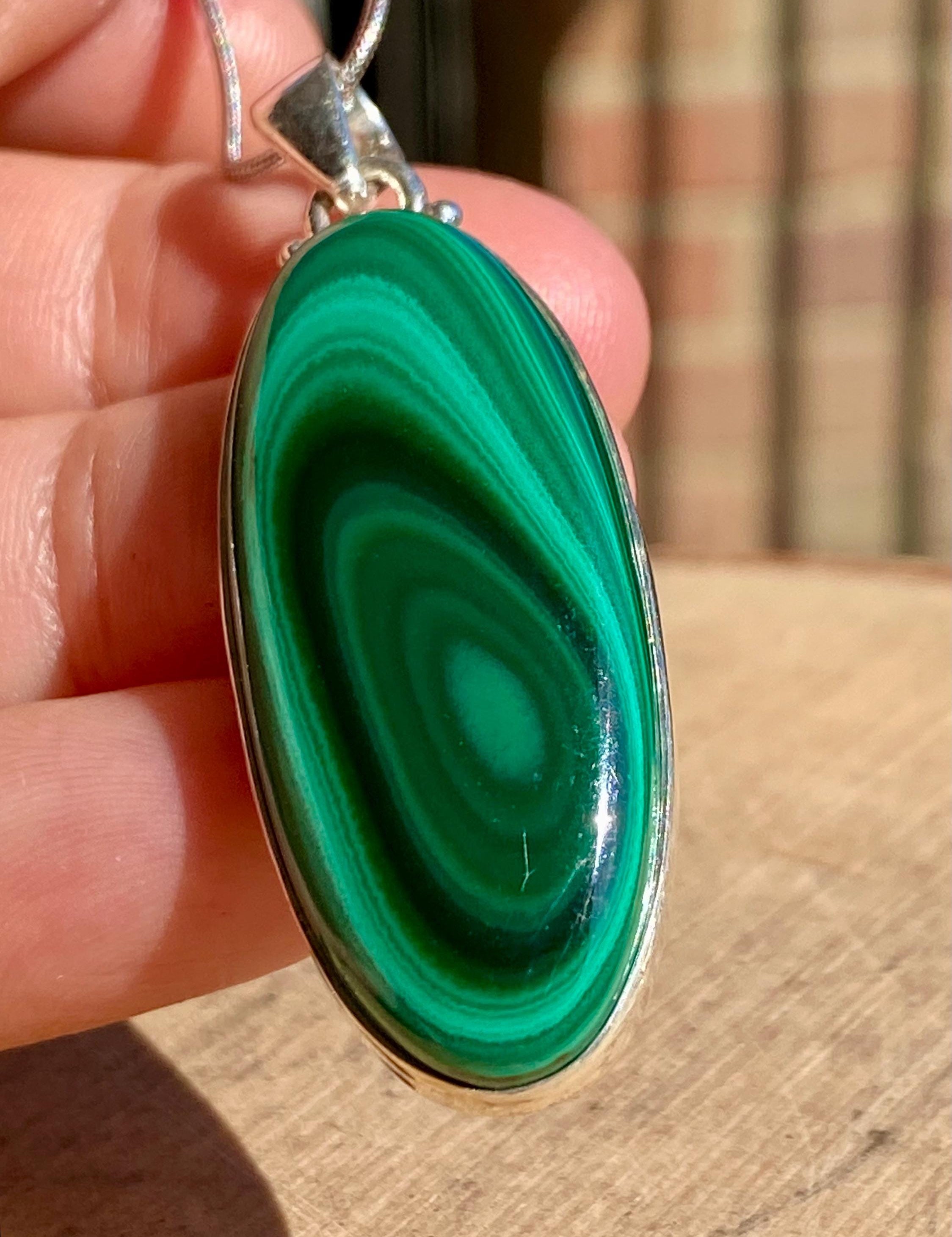 Natural Malachite 925 Sterling Silver High Quality Oval Pendant