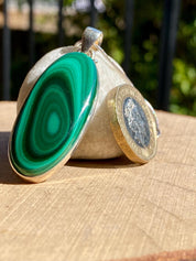 Natural Malachite 925 Sterling Silver High Quality Oval Pendant
