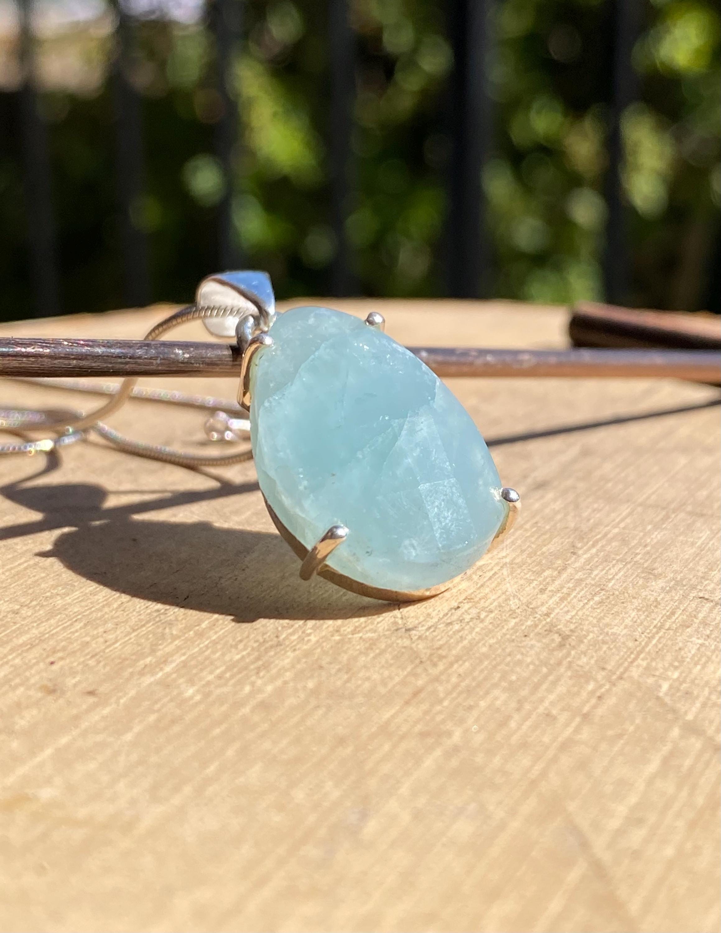 High Quality Natural Teardrop Faceted Aquamarine 925 Sterling Silver Pendant