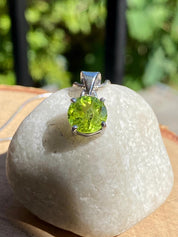 Natural Round Peridot 925 Sterling Silver Pendant