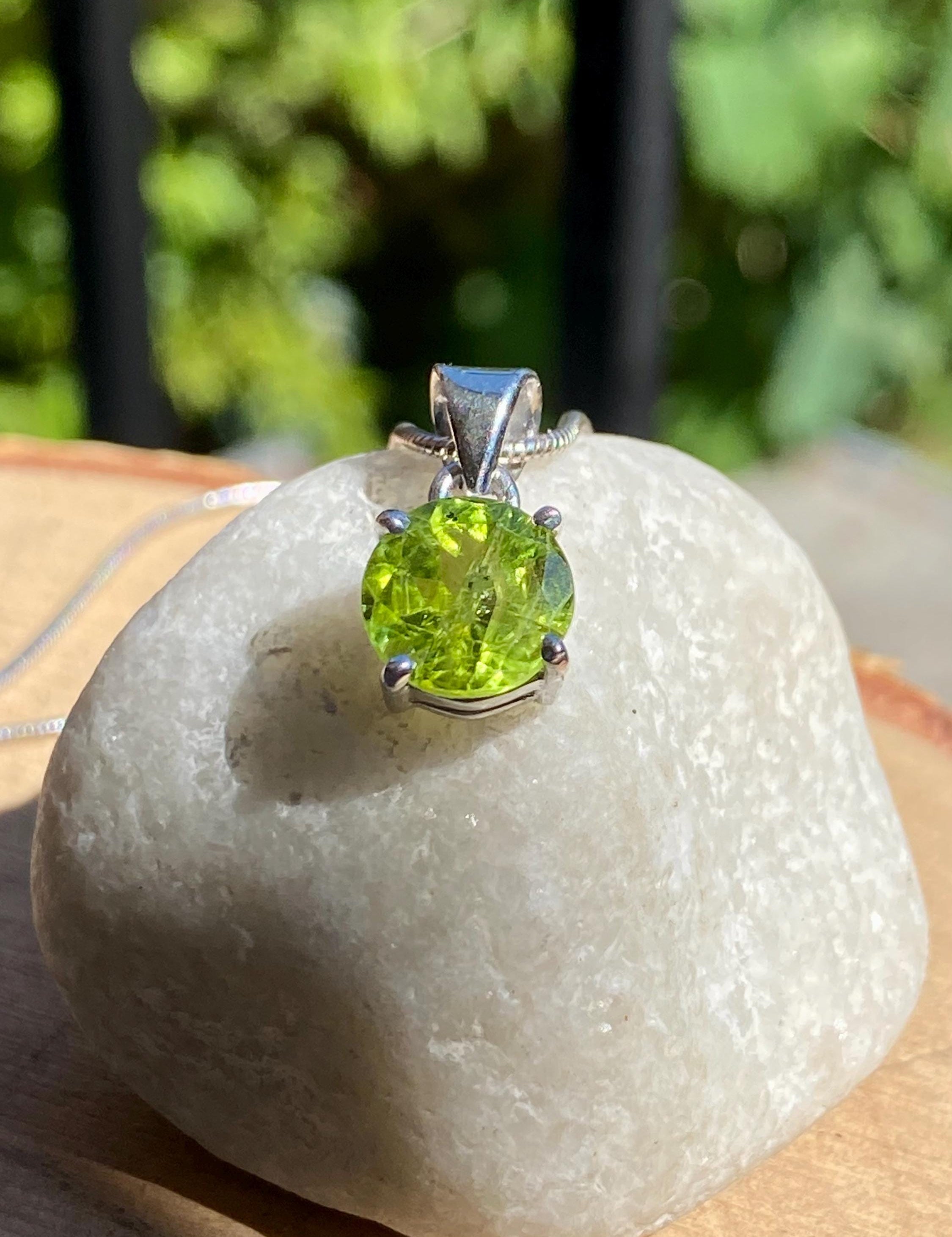 Natural Round Peridot 925 Sterling Silver Pendant