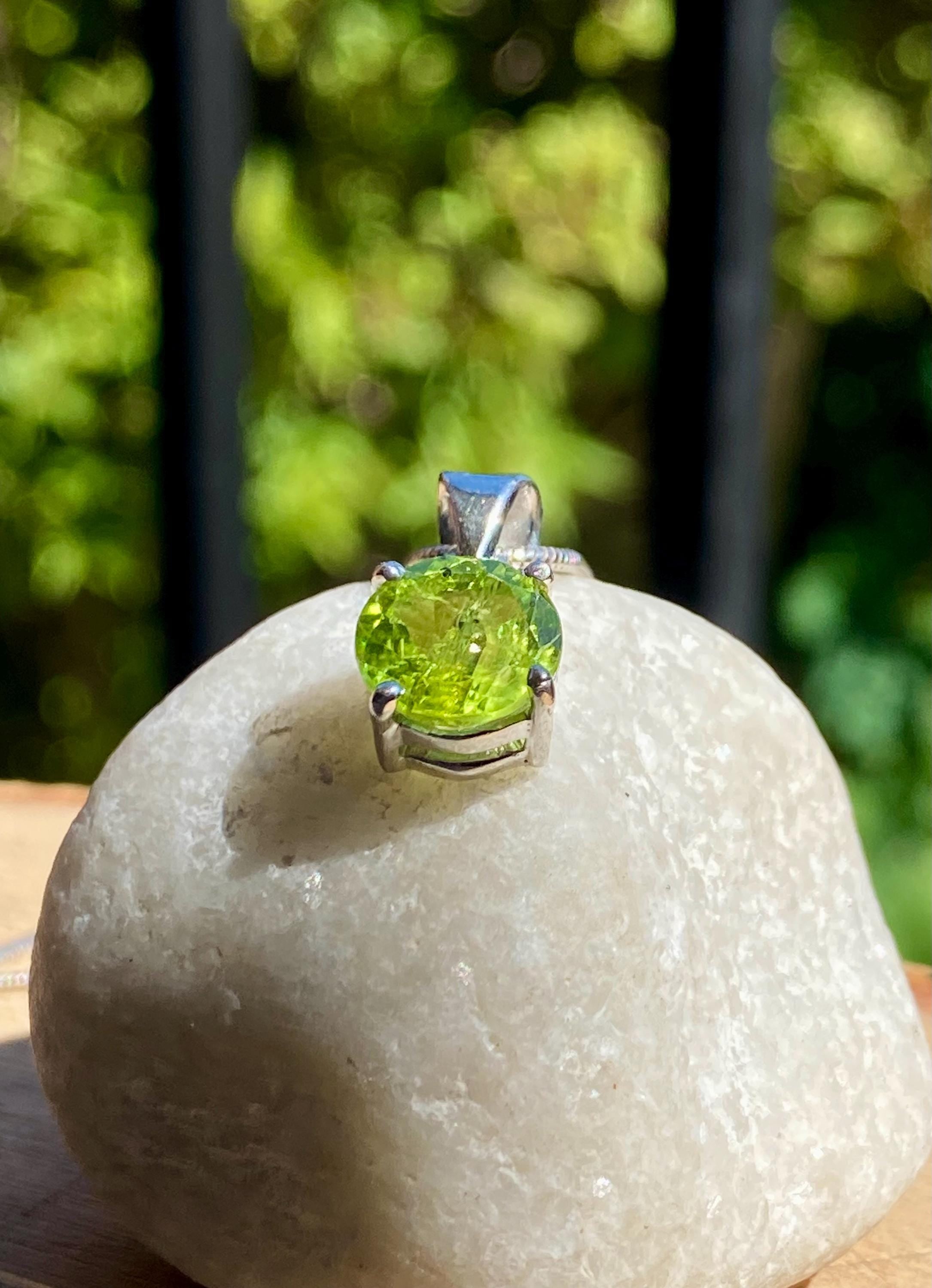 Natural Round Peridot 925 Sterling Silver Pendant