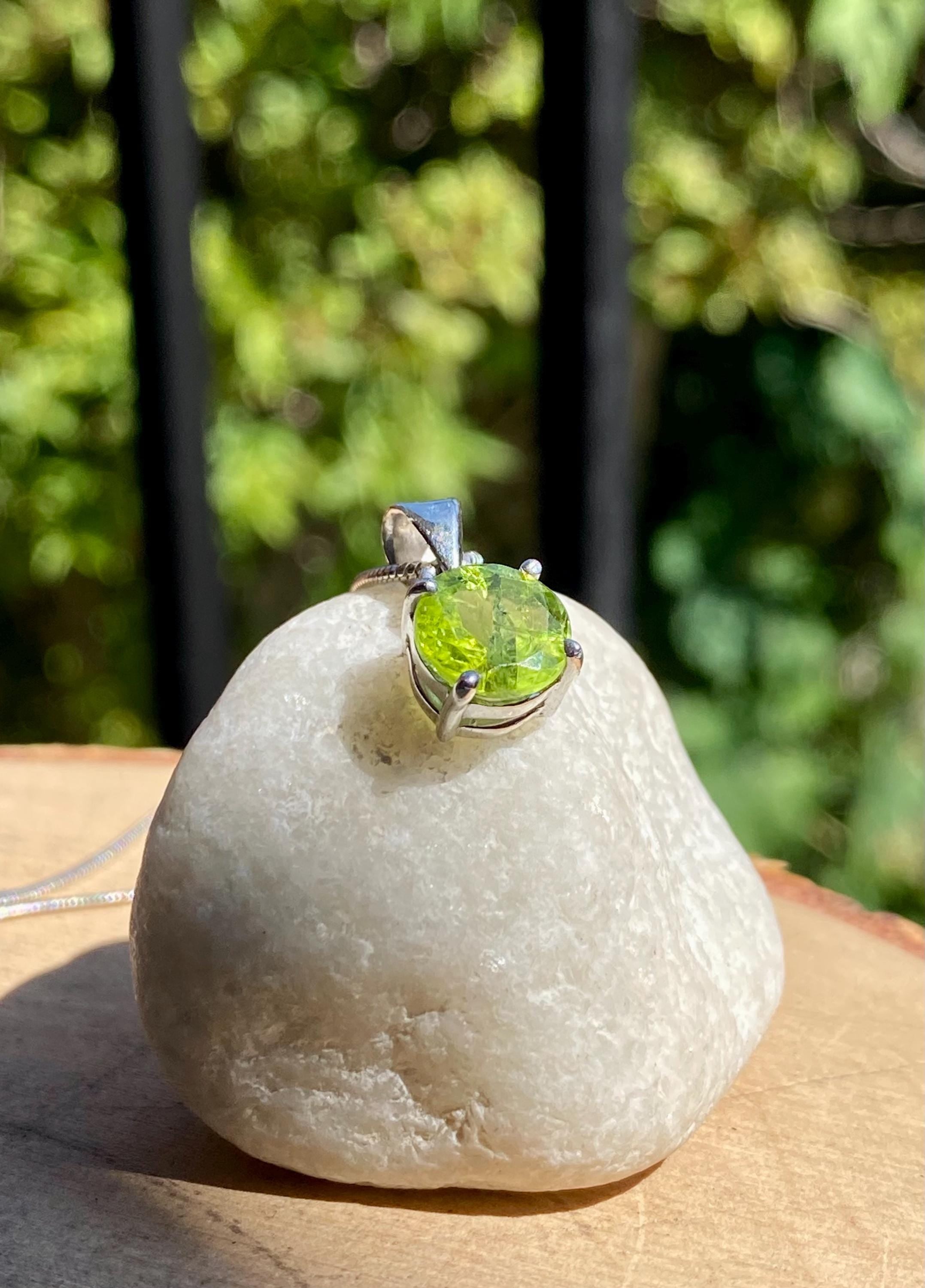 Natural Round Peridot 925 Sterling Silver Pendant