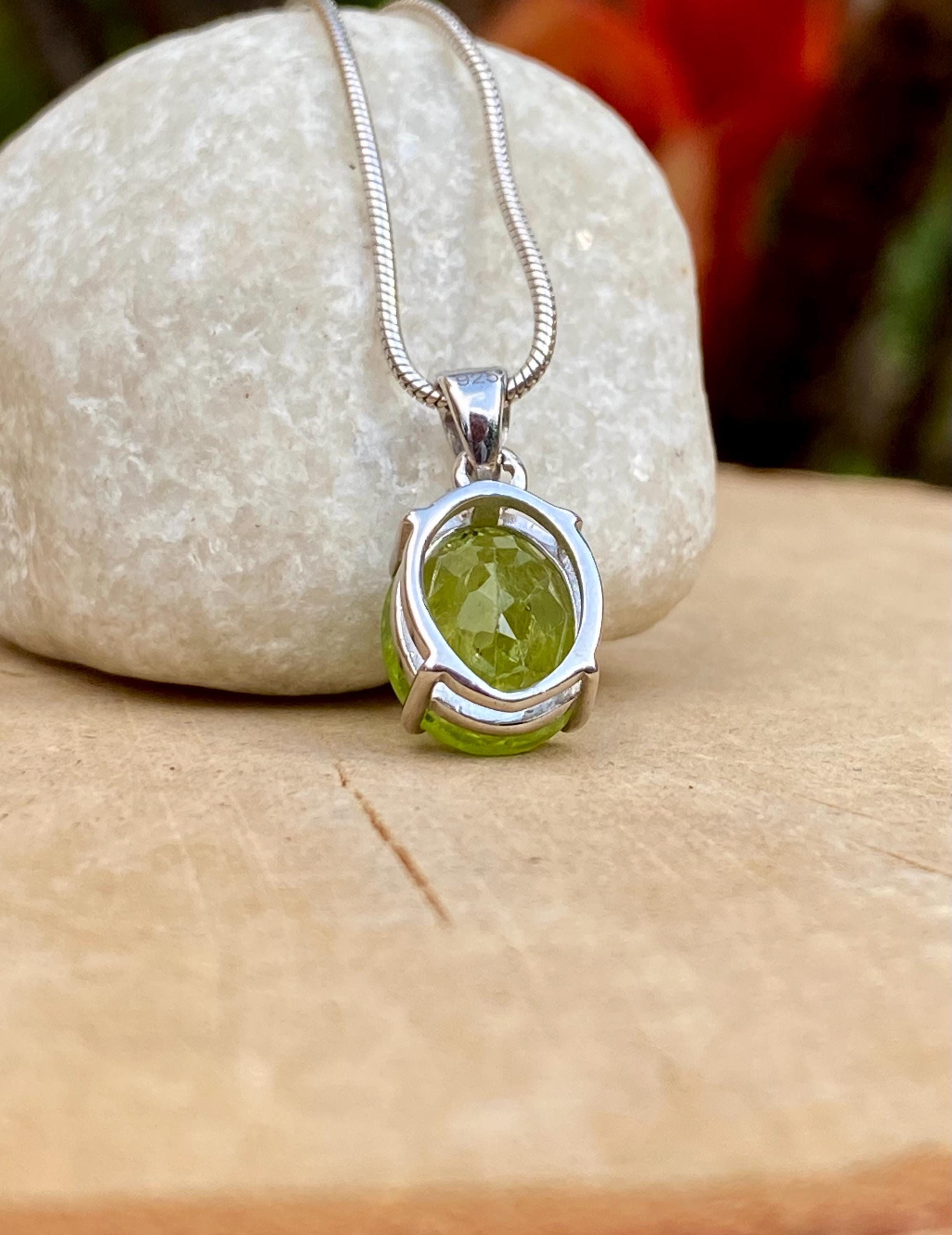 Natural Oval Peridot 925 Sterling Silver Pendant