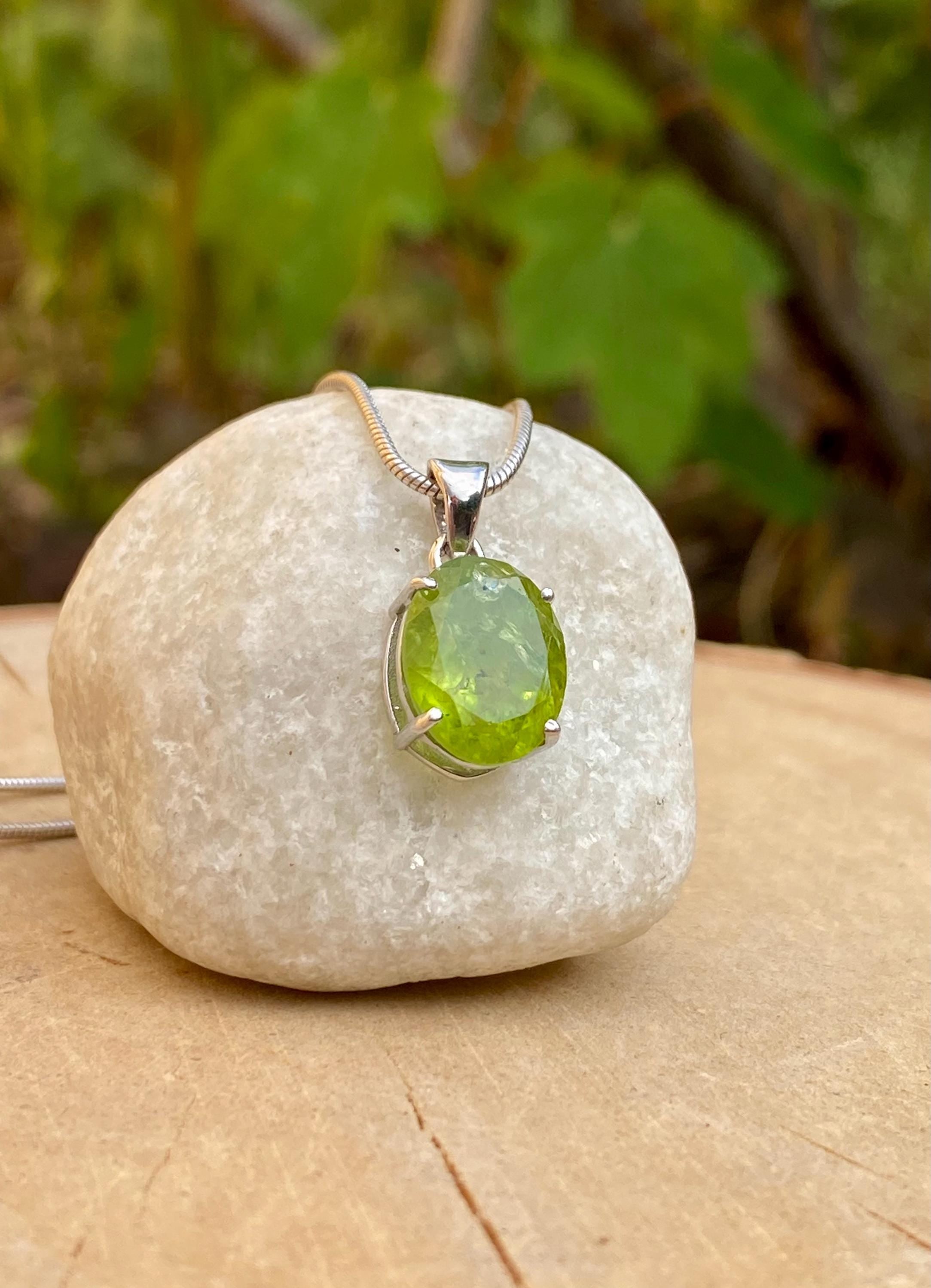 Natural Oval Peridot 925 Sterling Silver Pendant