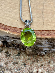 Natural Oval Peridot 925 Sterling Silver Pendant