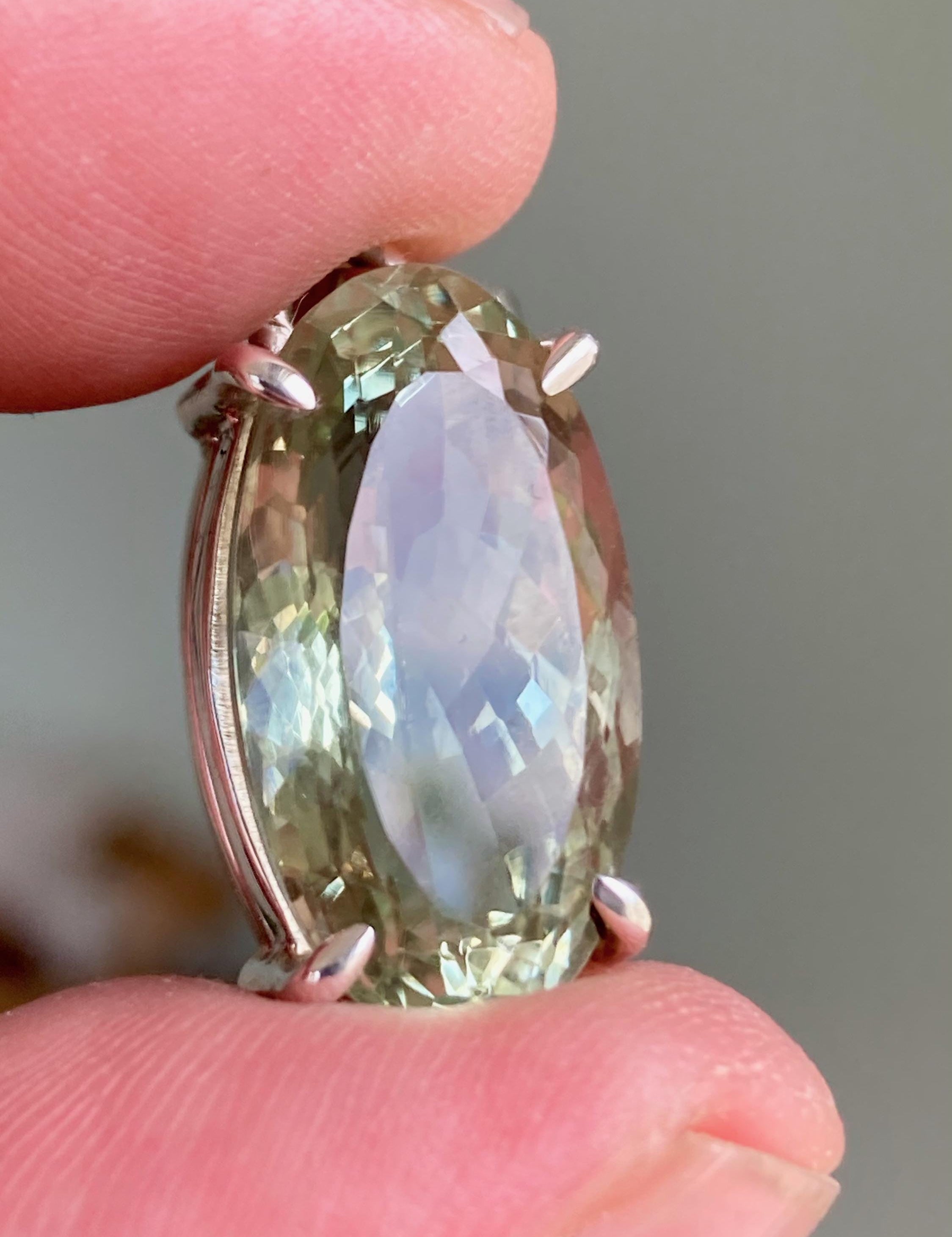 Green Amethyst (Prasiolite ) Sterling Silver Oval Pendant