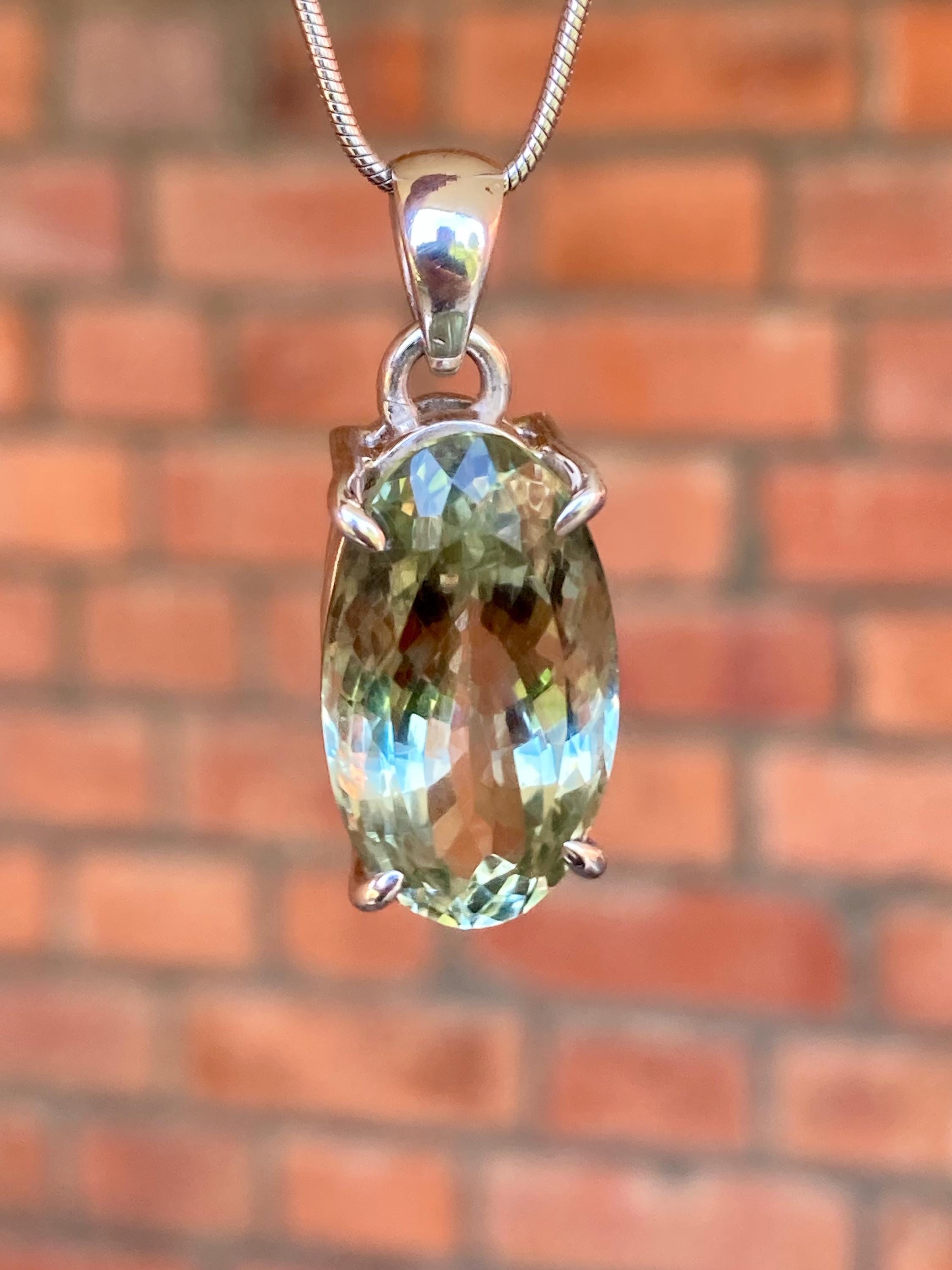 Green Amethyst (Prasiolite ) Sterling Silver Oval Pendant