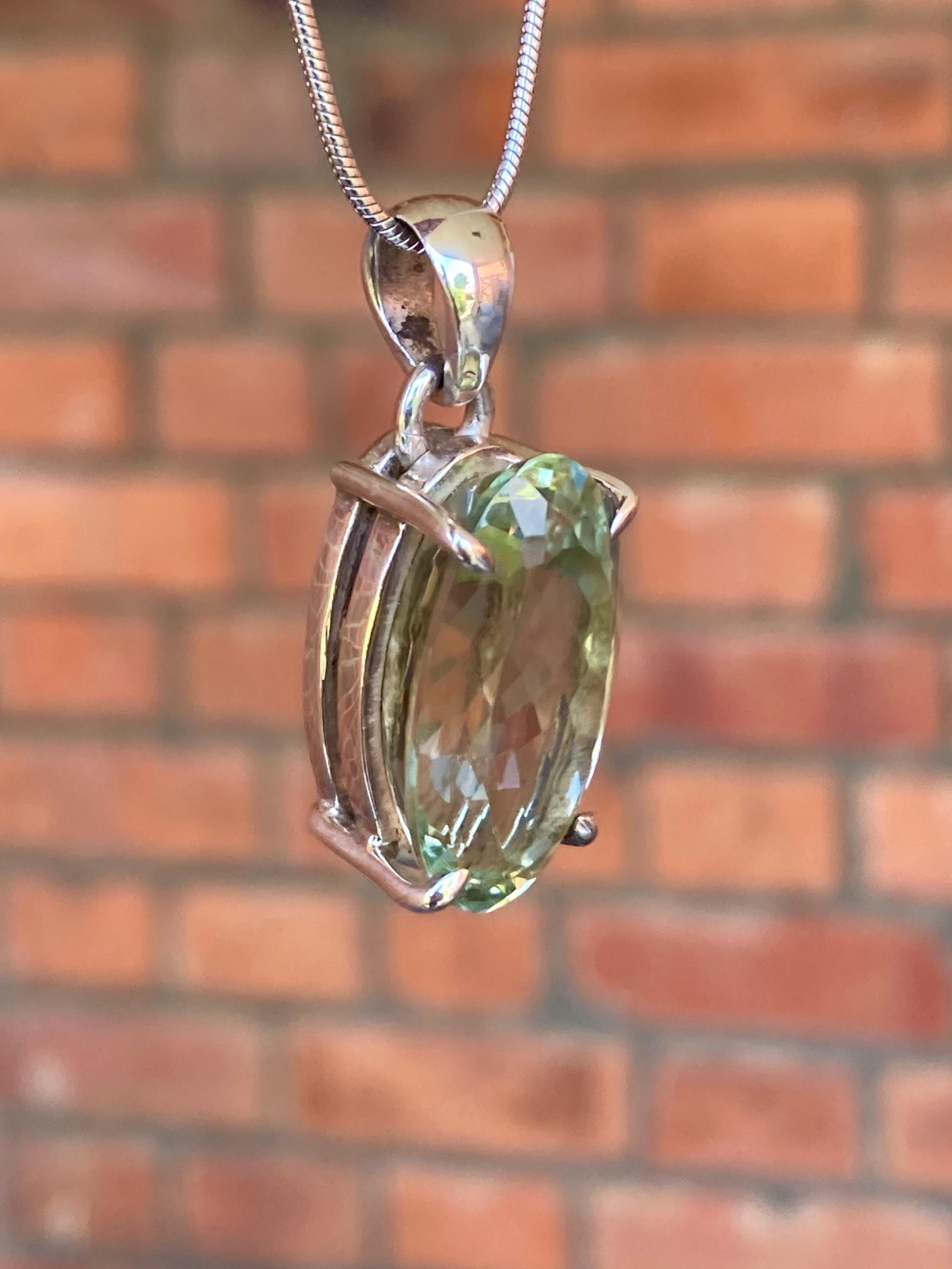 Green Amethyst (Prasiolite ) Sterling Silver Oval Pendant