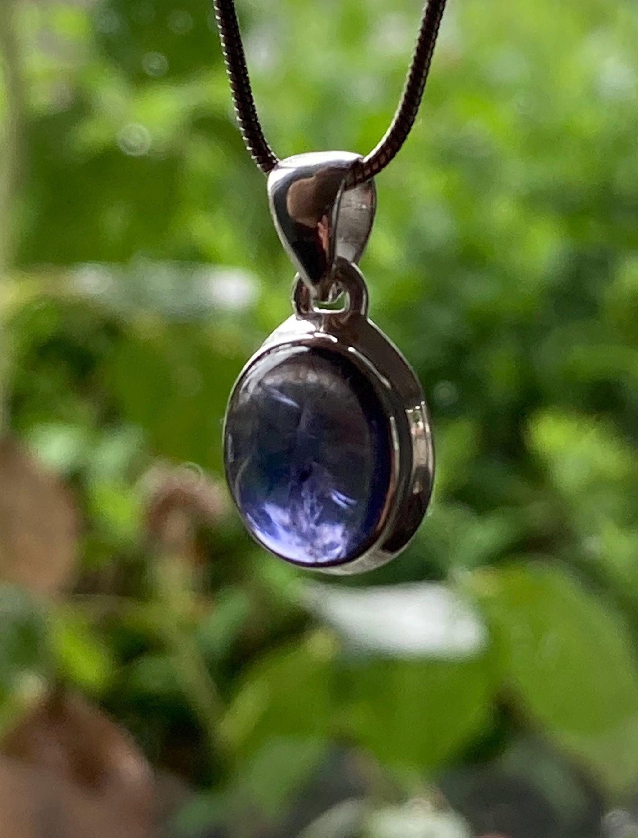 Natural Lolite Sterling Silver Oval Pendant