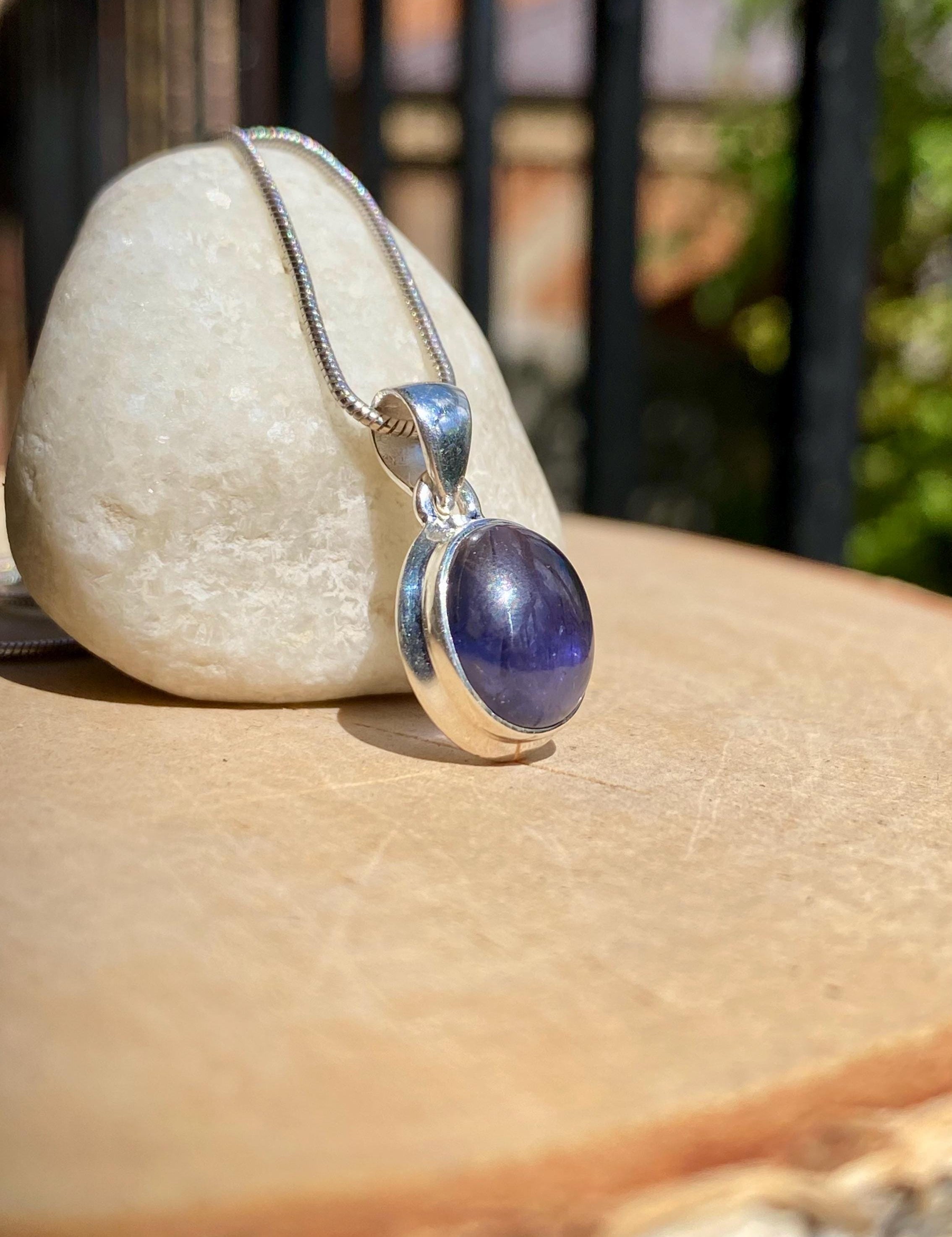 Natural Lolite Sterling Silver Oval Pendant