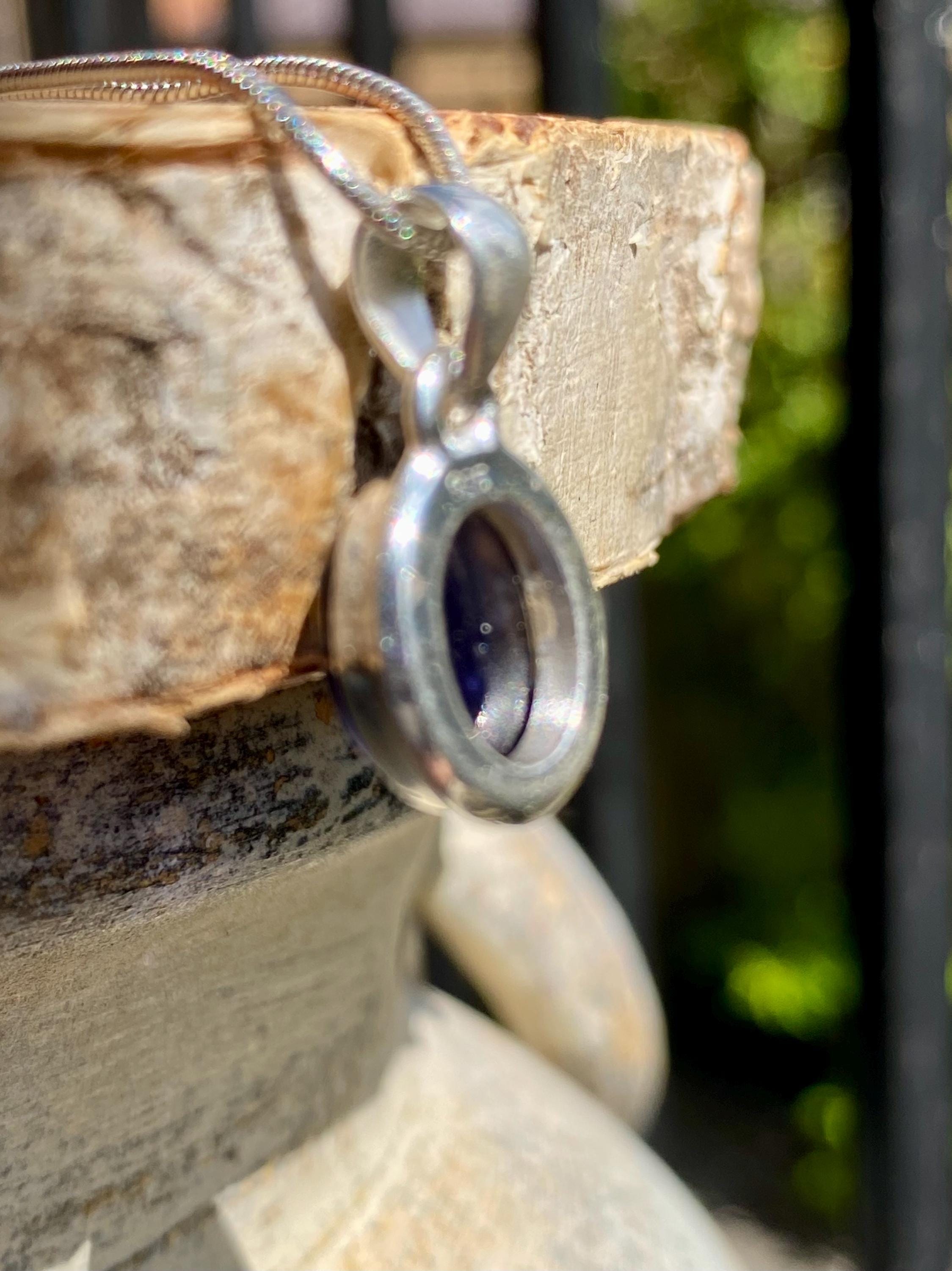 Natural Lolite Sterling Silver Oval Pendant