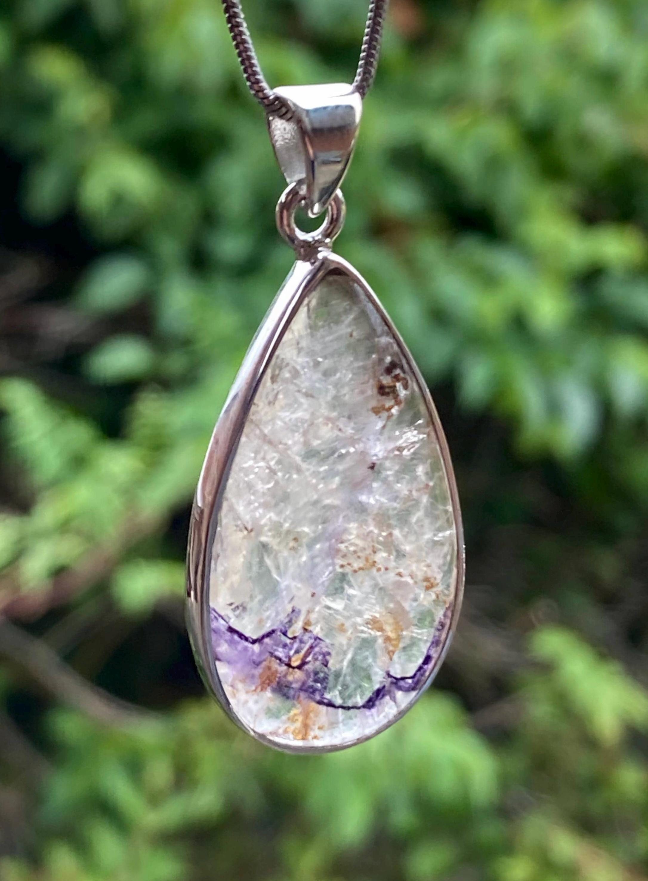 Blue John Silver Teardrop Pendant - Extremely Rare