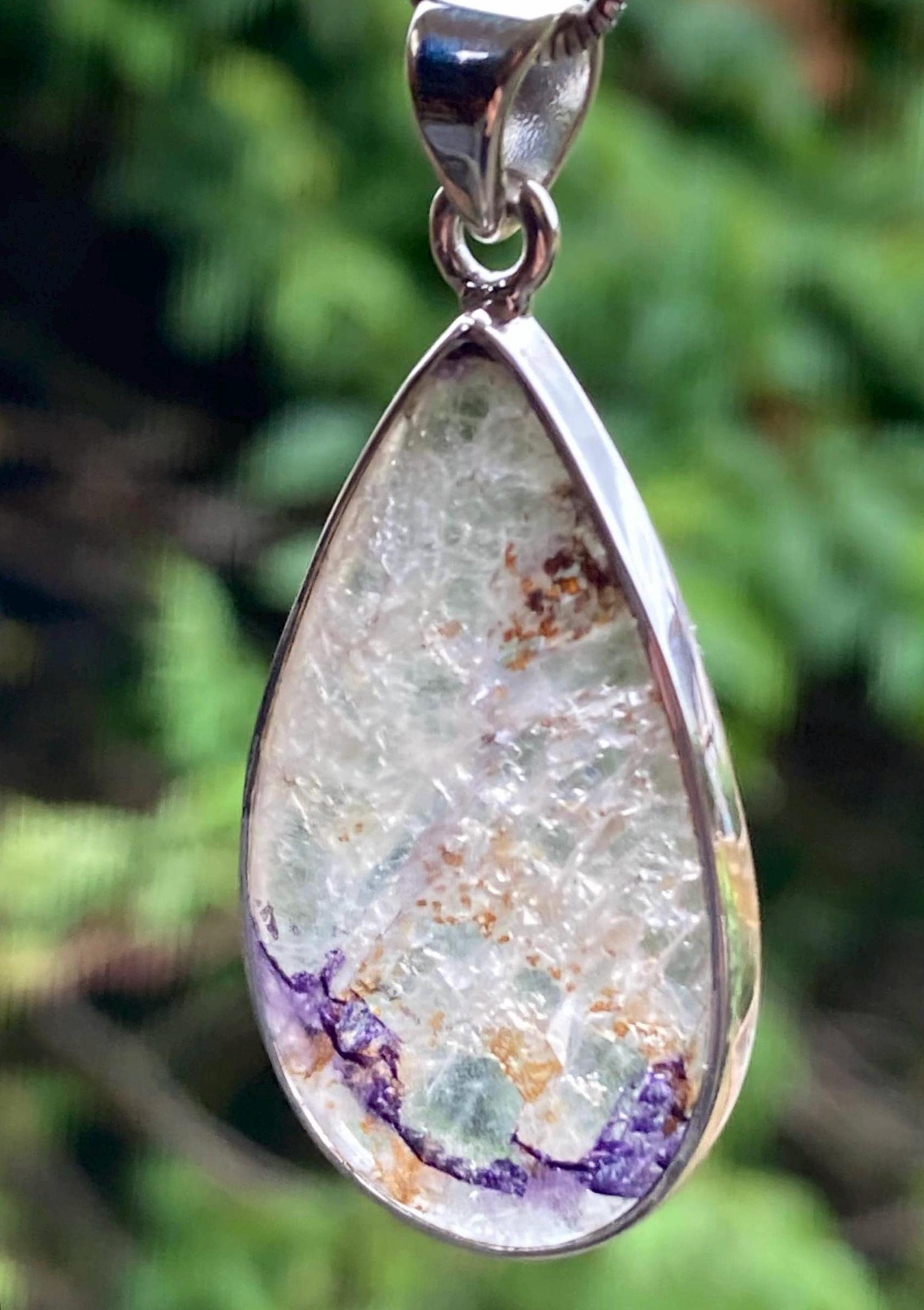 Blue John Silver Teardrop Pendant - Extremely Rare