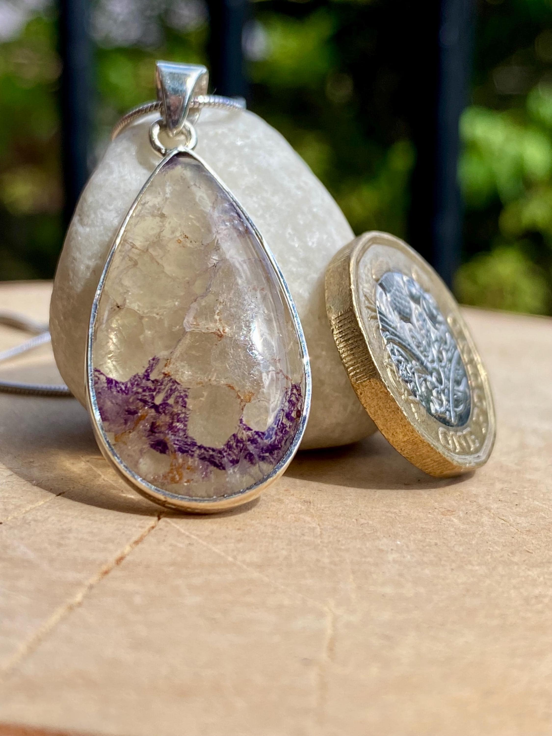 Blue John Silver Teardrop Pendant - Extremely Rare