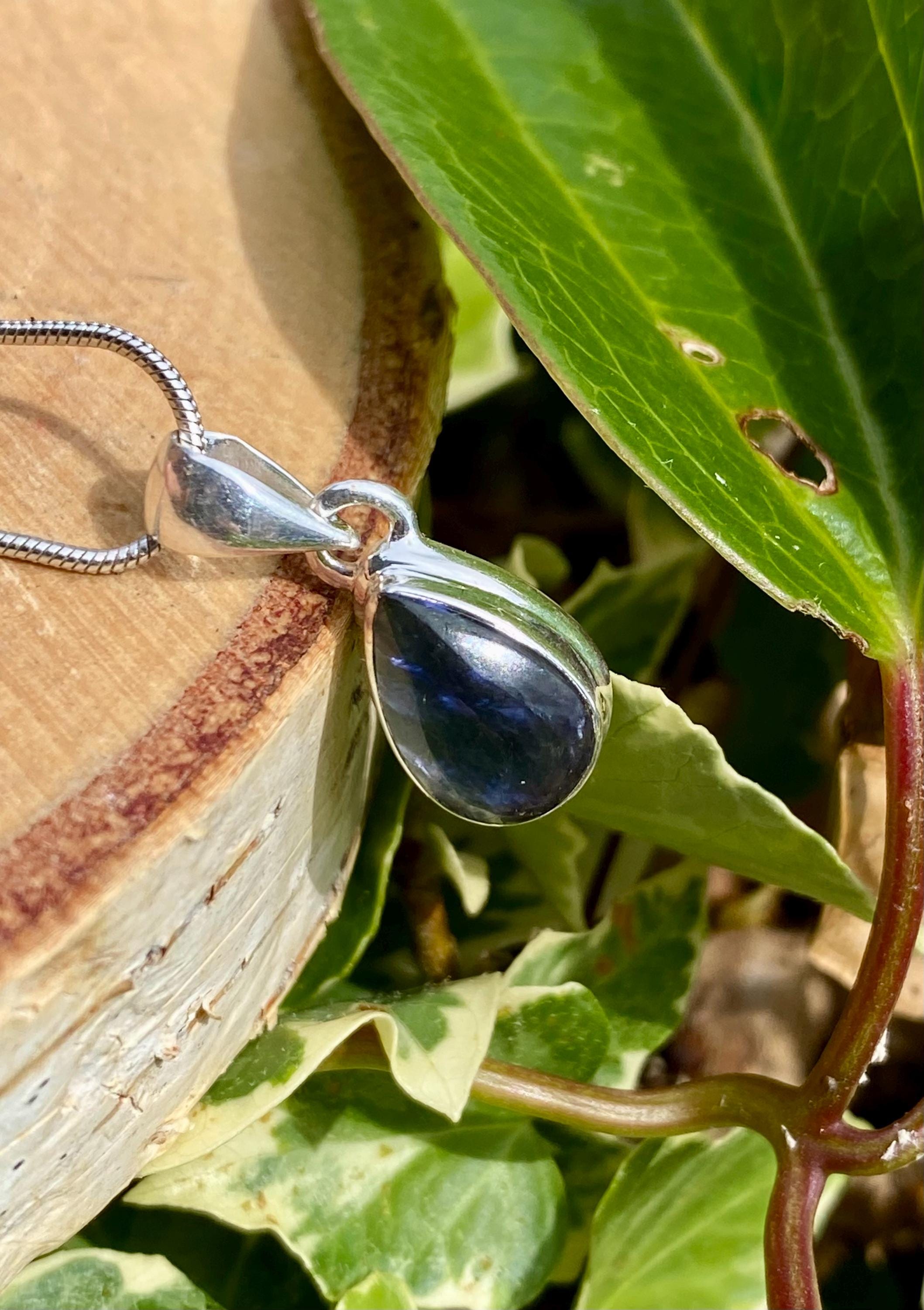 Natural Teardrop Lolite Sterling Silver Pendant