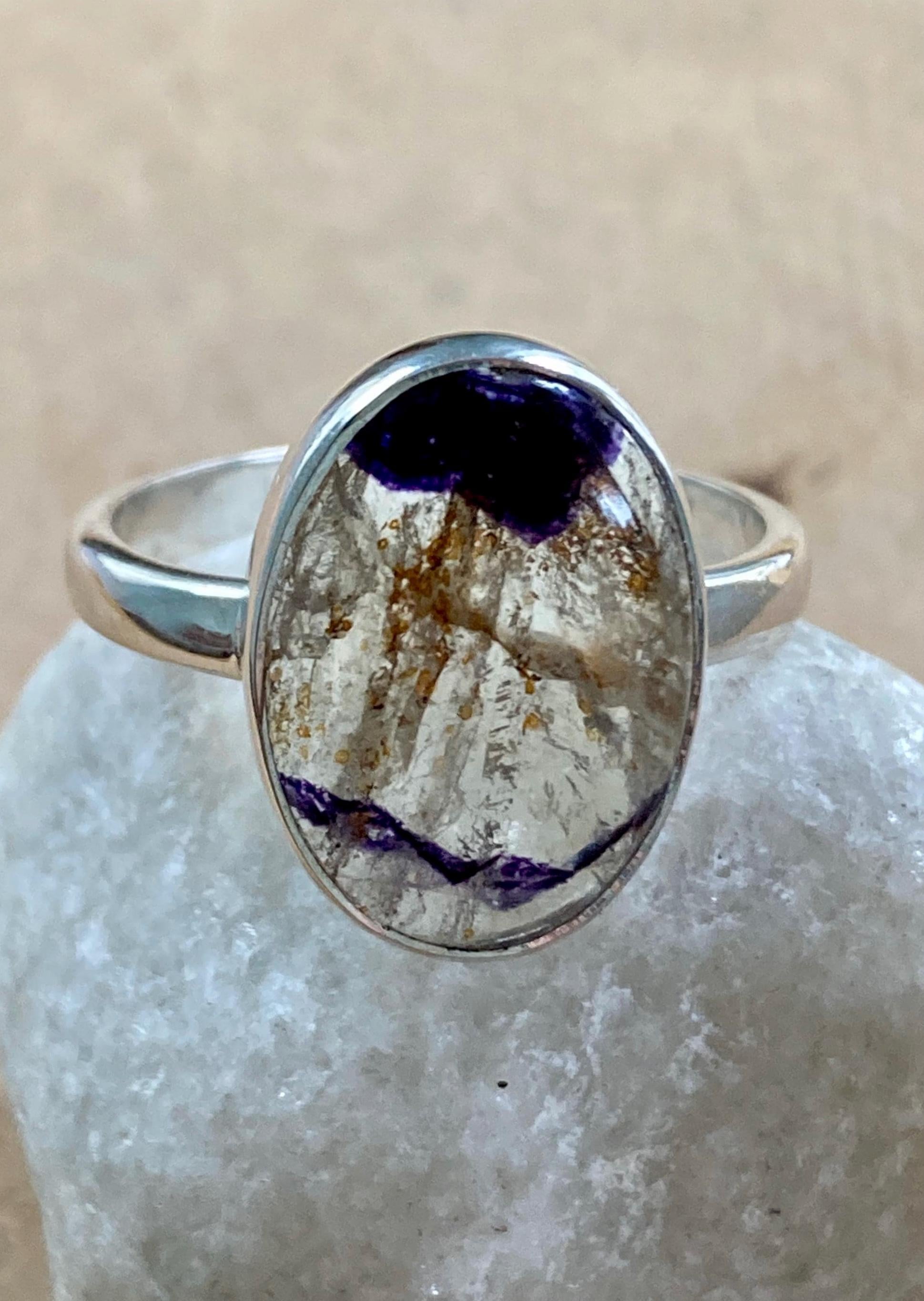 Blue John Silver Oval Ring - Extremely Rare