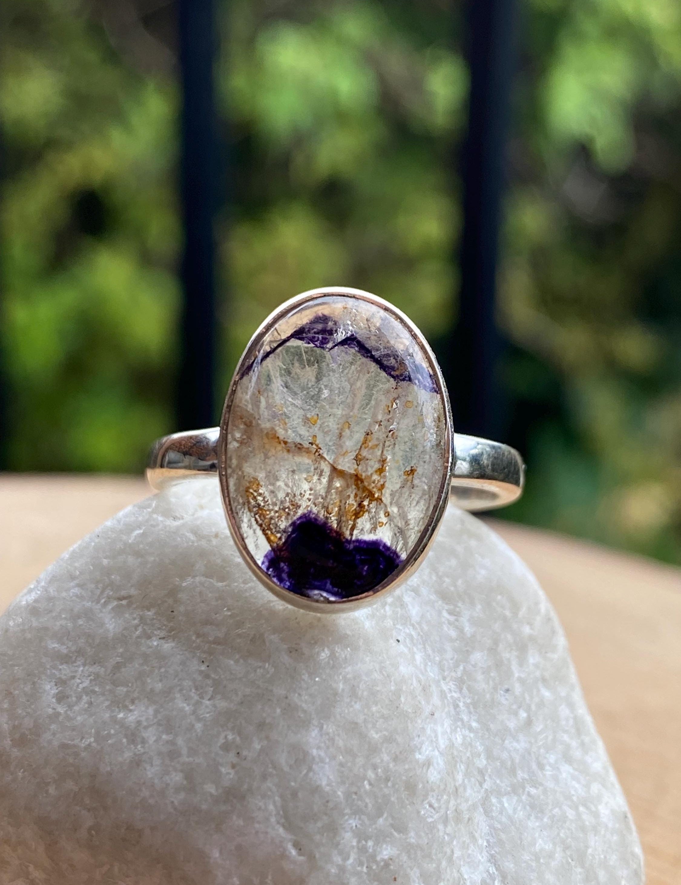 Blue John Silver Oval Ring - Extremely Rare