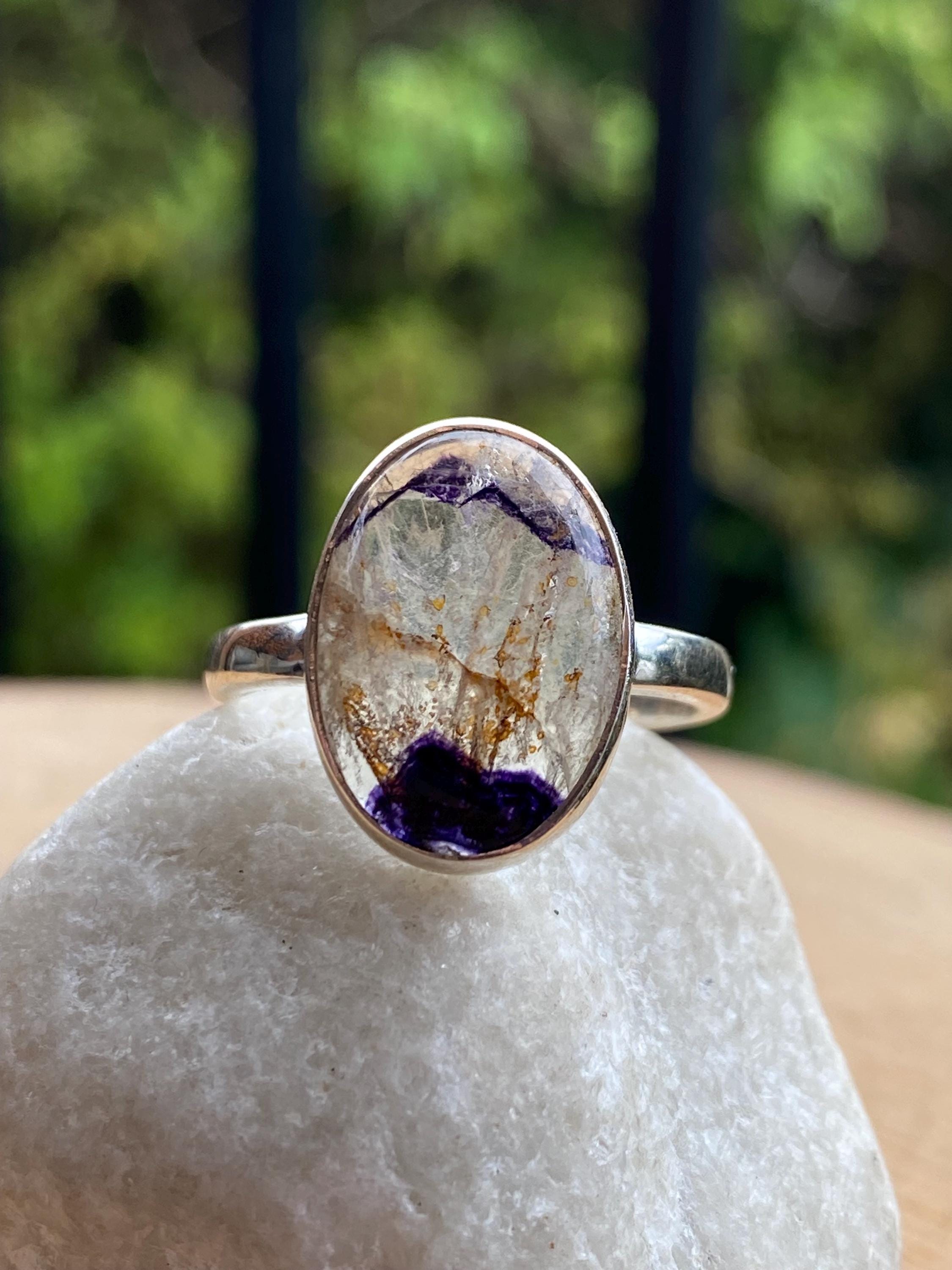 Blue John Silver Oval Ring - Extremely Rare