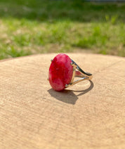 Oval Raw Ruby 925 Silver Ring