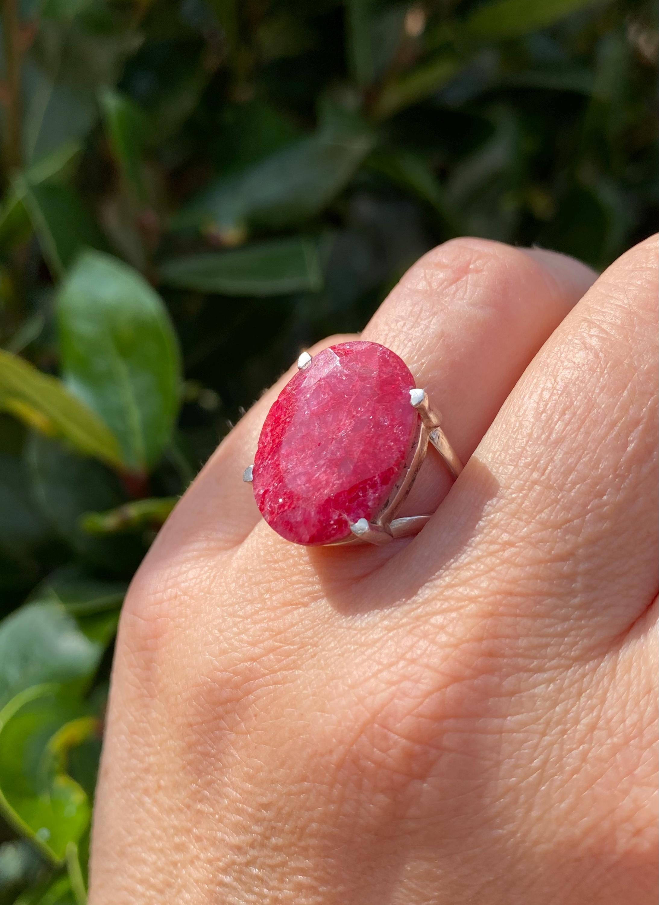 Oval Raw Ruby 925 Silver Ring