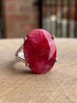 Oval Raw Ruby 925 Silver Ring
