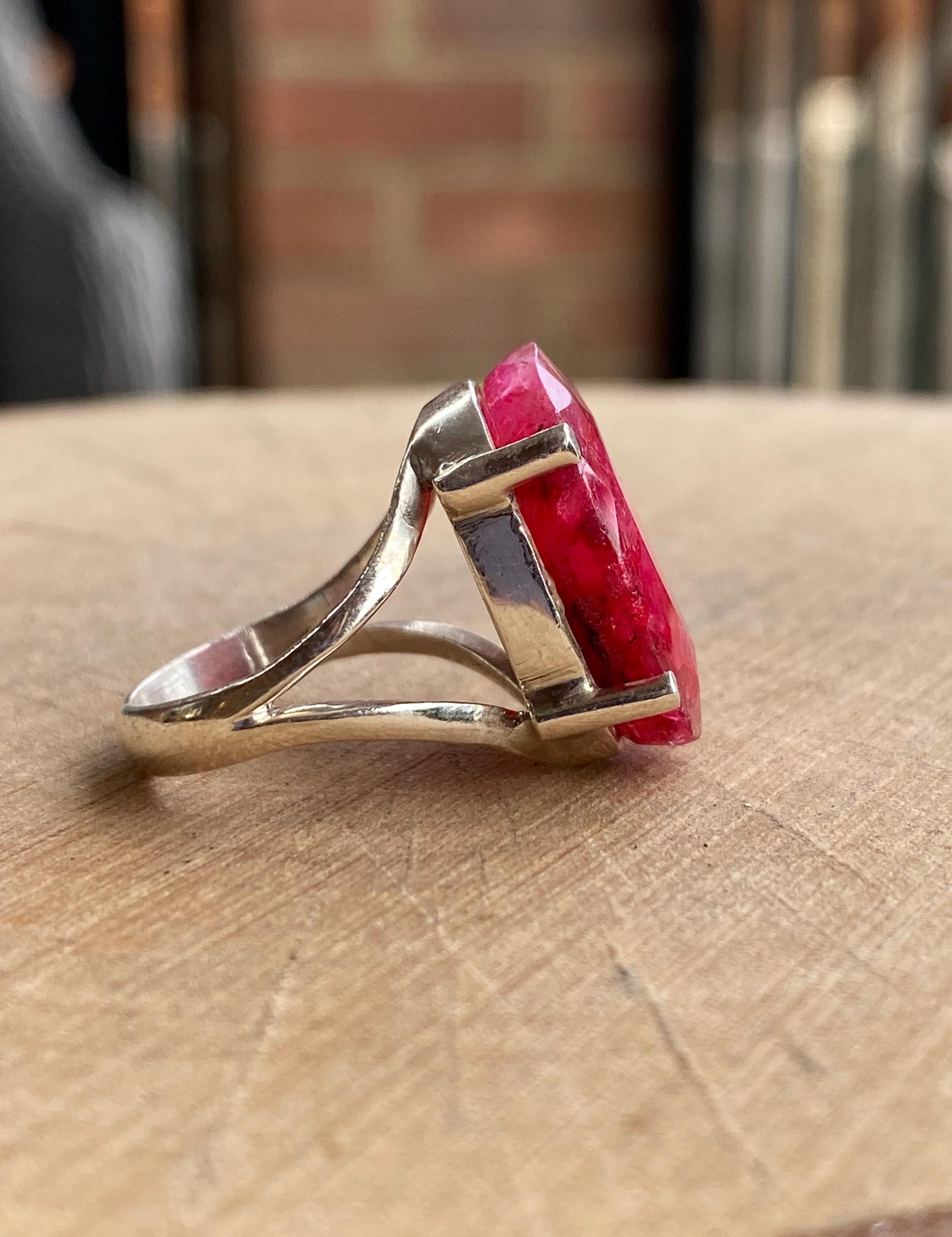 Raw Ruby and Silver Ring (A1)