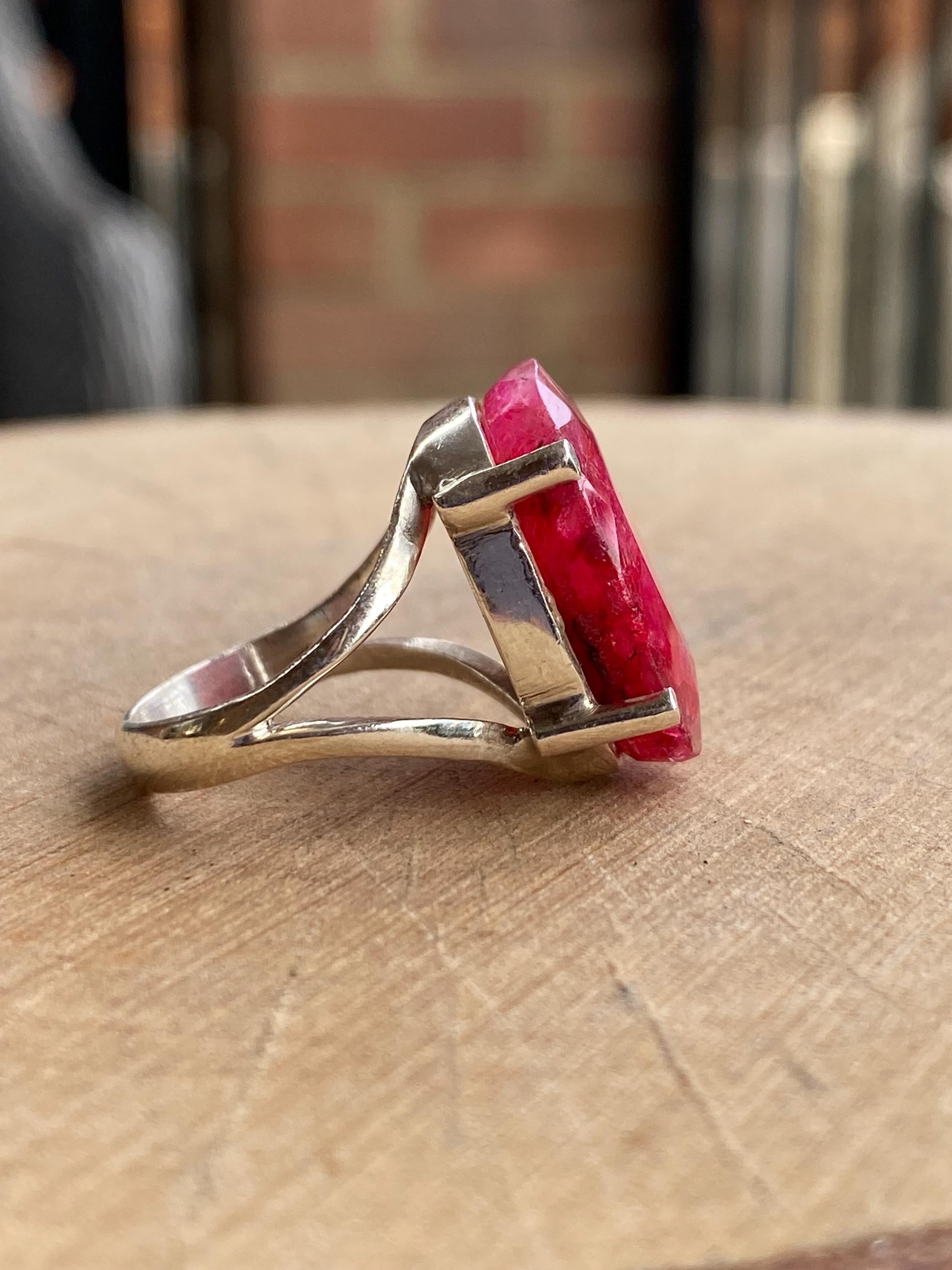 Raw Ruby and Silver Ring (A1)