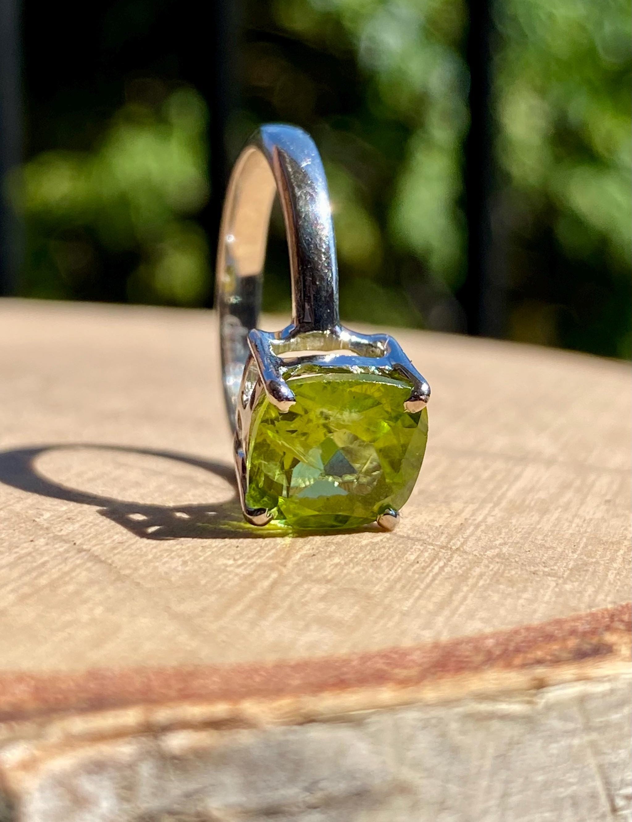Princess Cut Peridot 925 Sterling Silver Ring