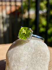 Princess Cut Peridot 925 Sterling Silver Ring