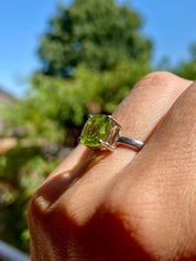 Princess Cut Peridot 925 Sterling Silver Ring