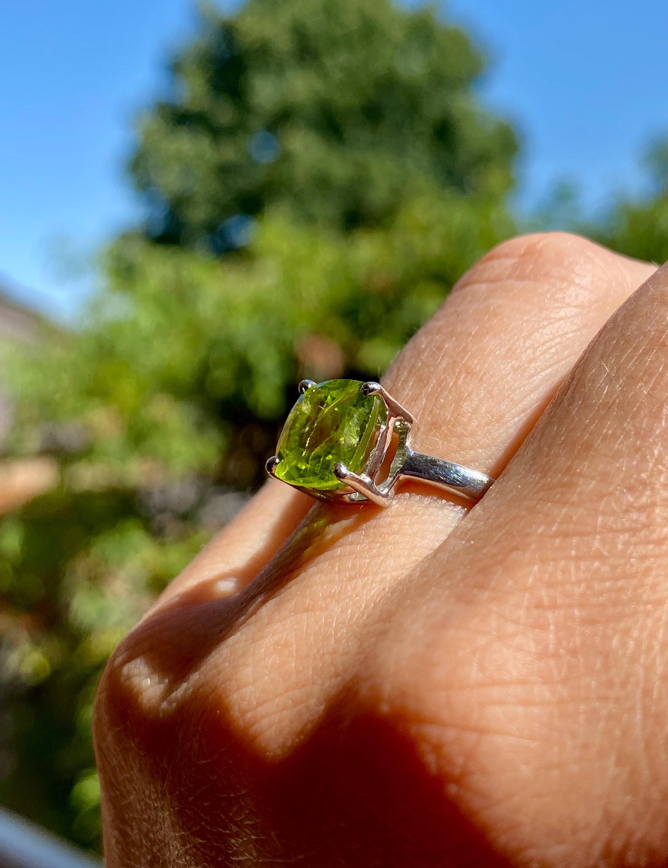 Princess Cut Peridot 925 Sterling Silver Ring