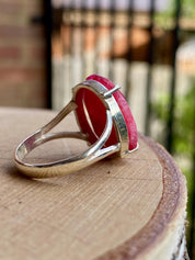 Raw Ruby Ring, Oval 19mm x 14mm, 925 Sterling Silver, Handmade UK