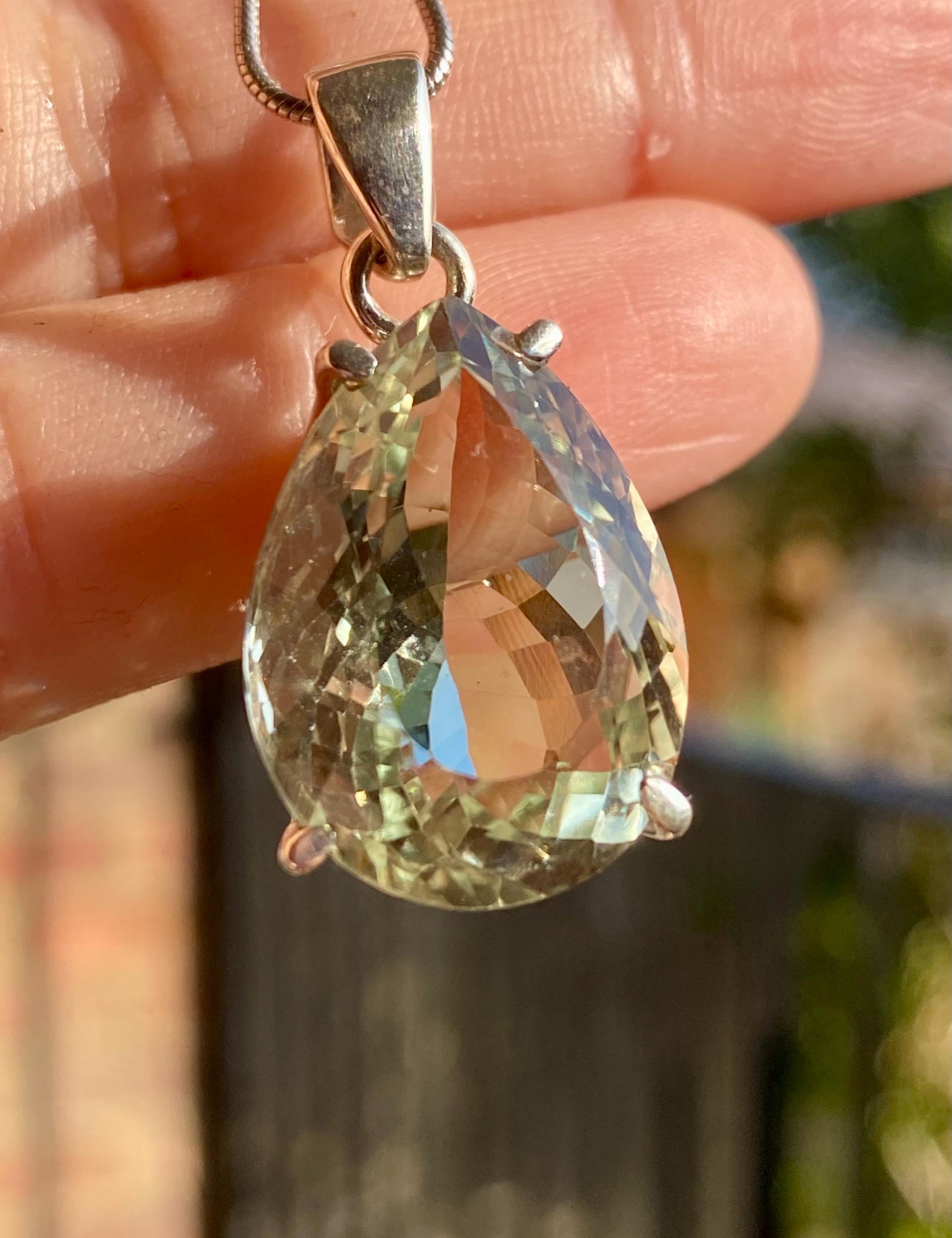 Green Amethyst (Prasiolite) and Silver Teardrop Pendant
