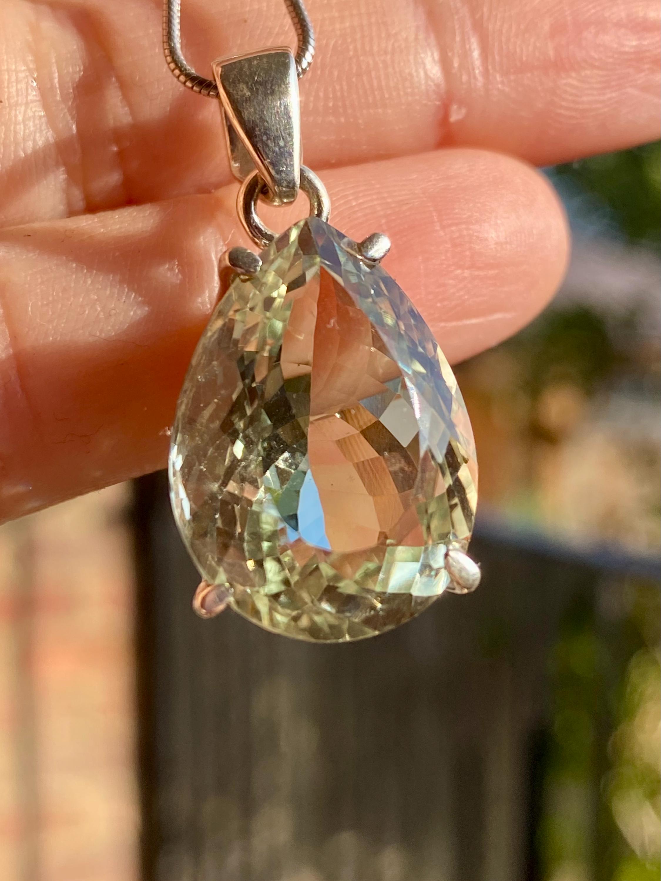 Green Amethyst (Prasiolite) and Silver Teardrop Pendant