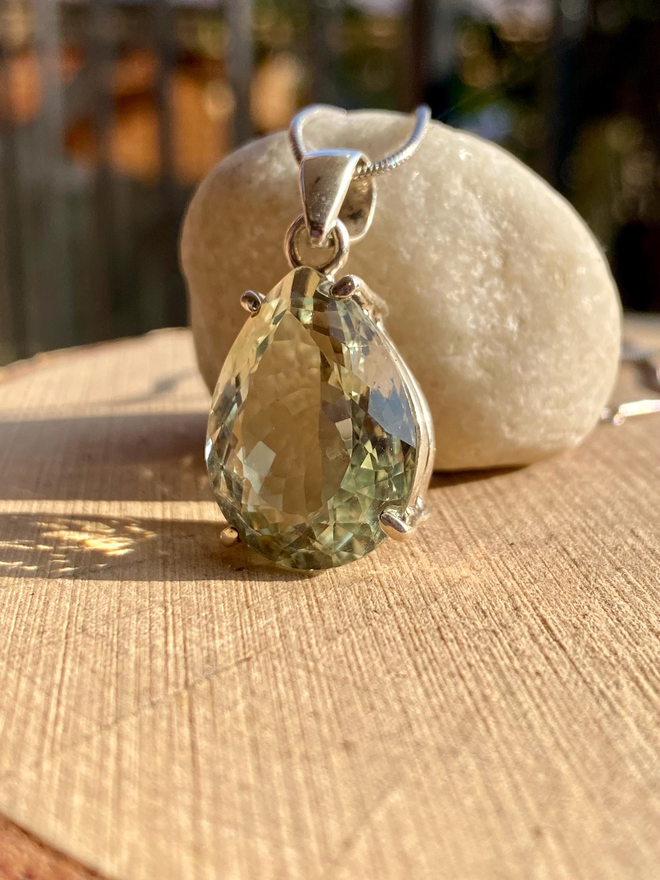 Green Amethyst (Prasiolite) and Silver Teardrop Pendant