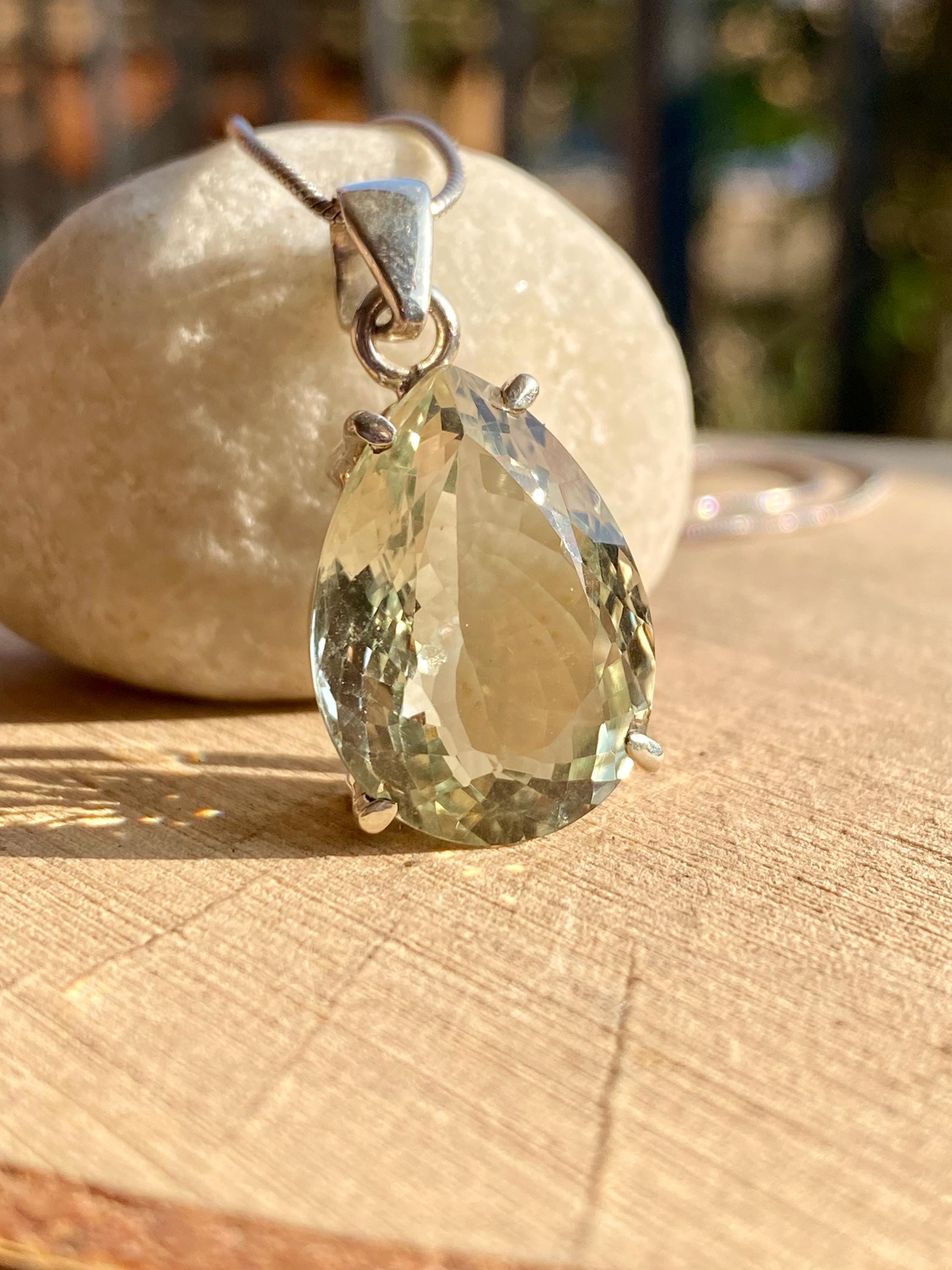 Green Amethyst (Prasiolite) and Silver Teardrop Pendant
