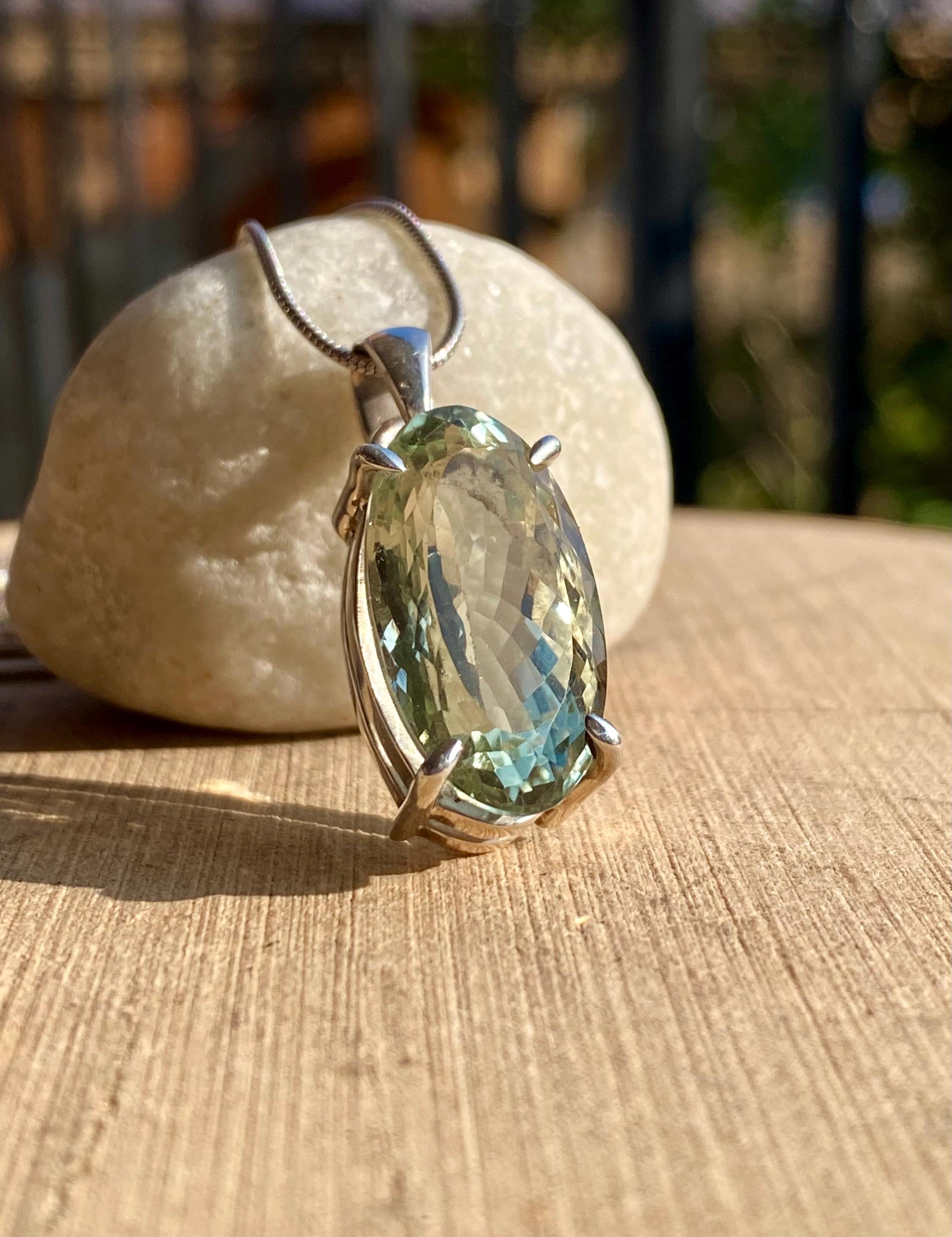 Green Amethyst (Prasiolite ) Sterling Silver Oval Pendant