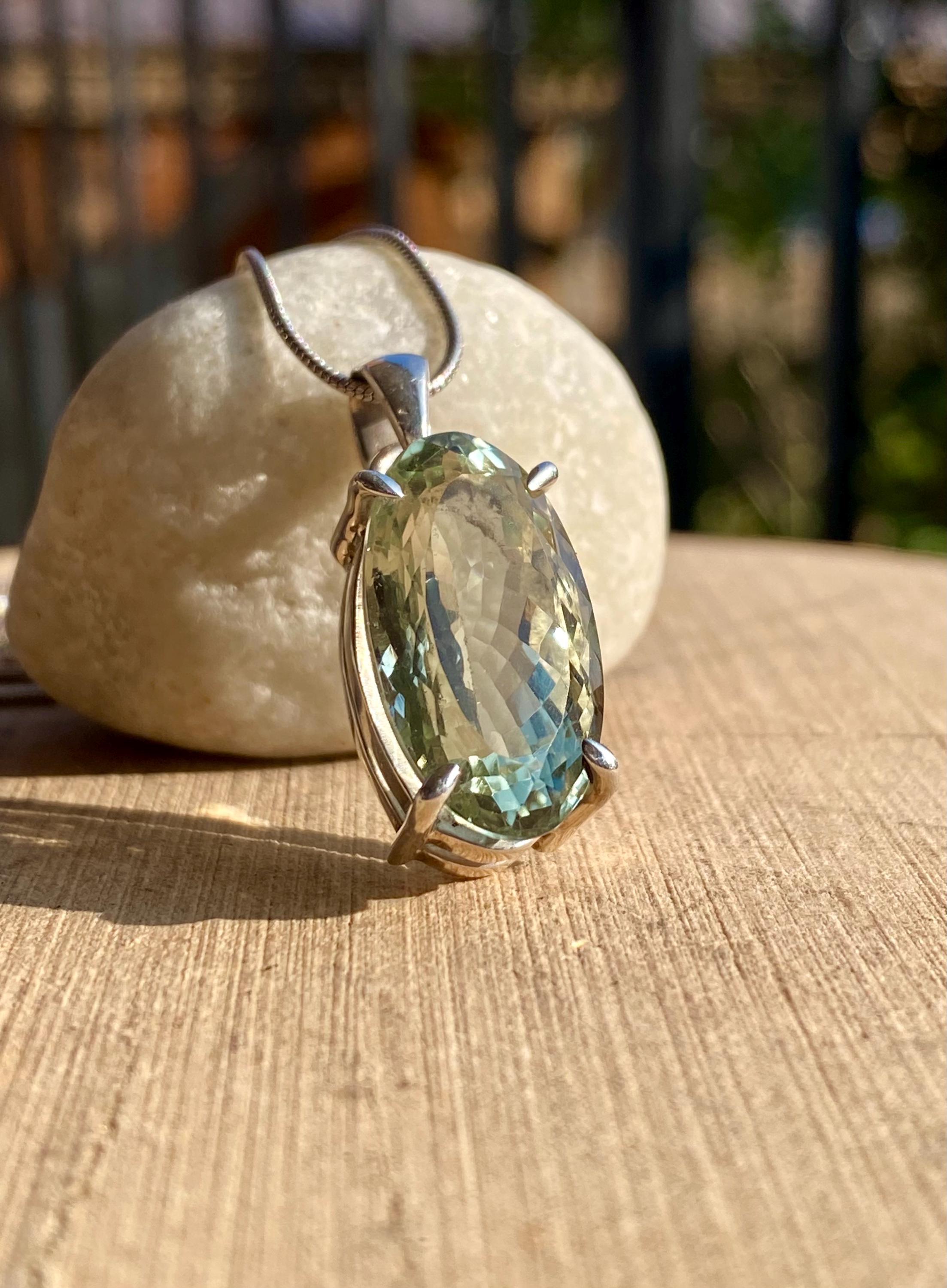 Green Amethyst (Prasiolite ) Sterling Silver Oval Pendant